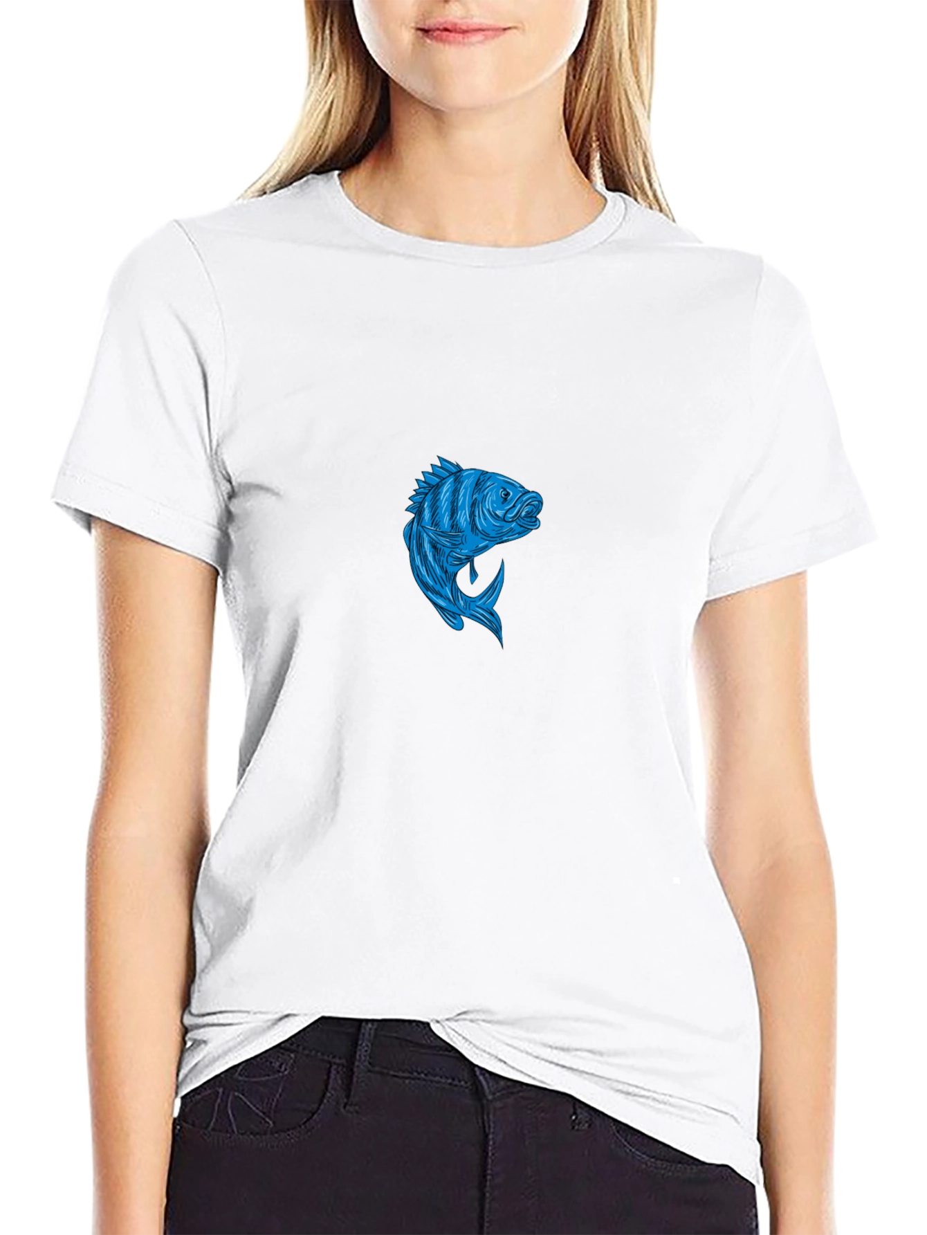 Mens Black T-Shirt with Blue Fish Graphic