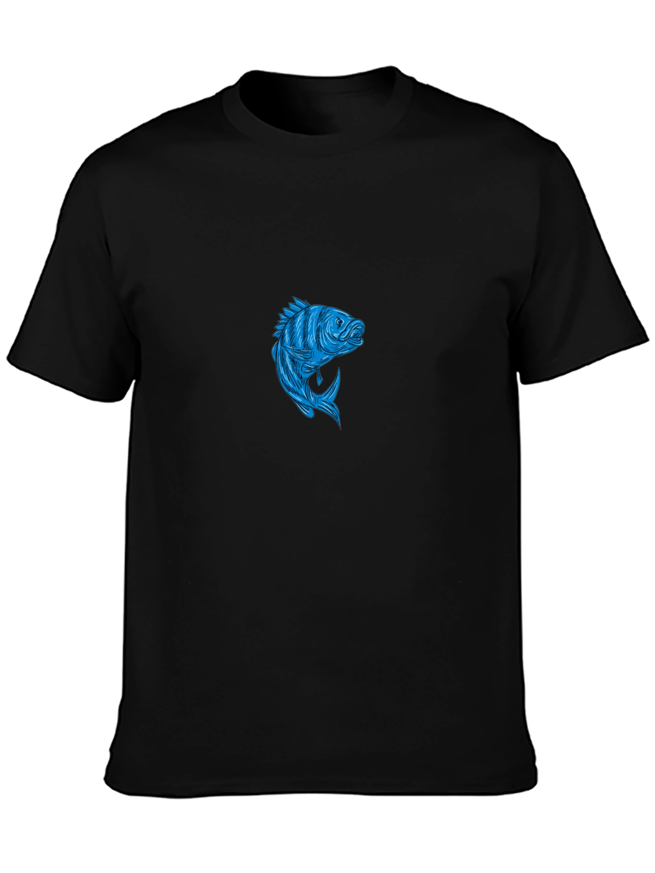 Mens Black T-Shirt with Blue Fish Graphic