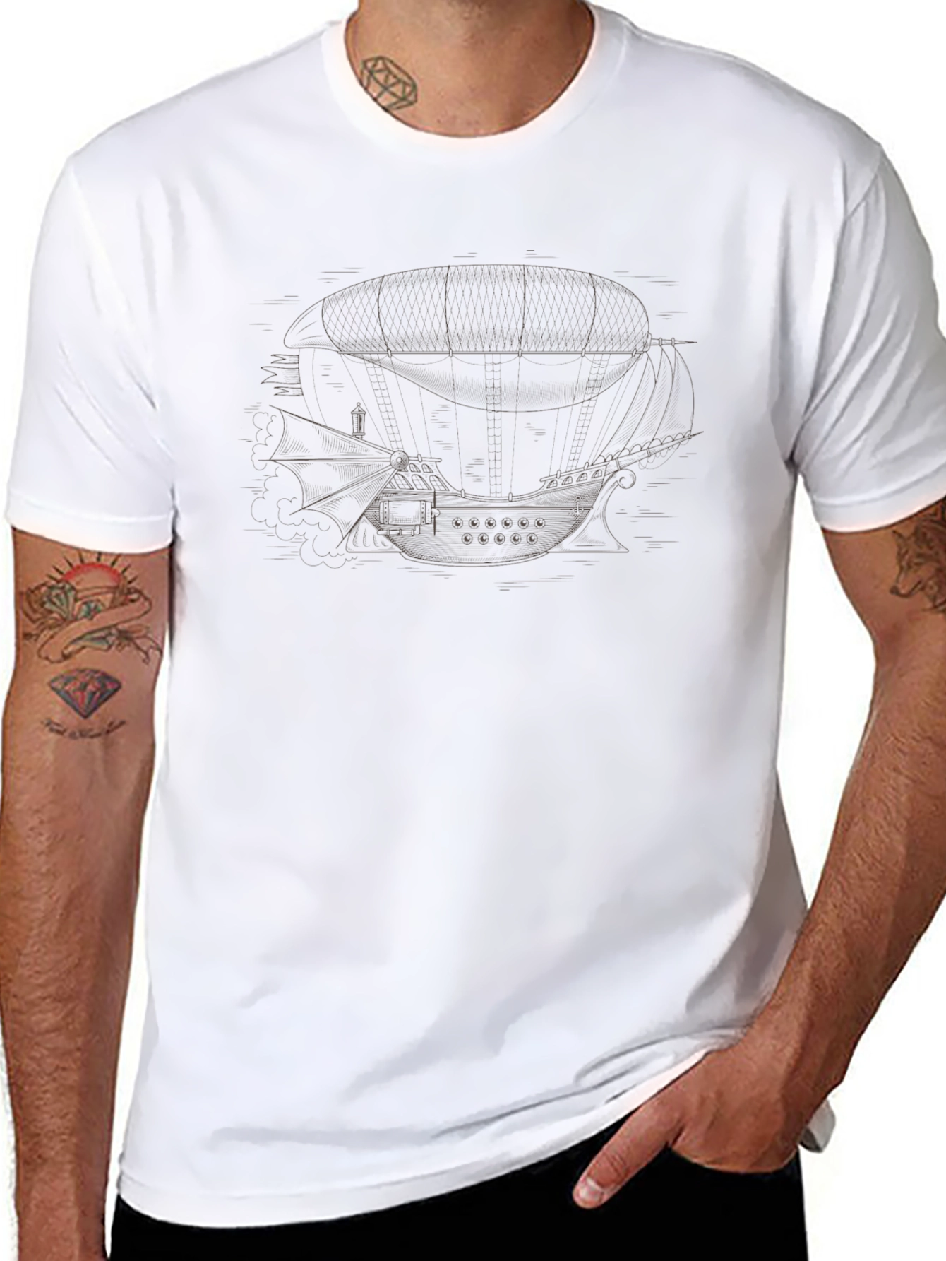 Steampunk Airship Graphic T-Shirt - Unique Design