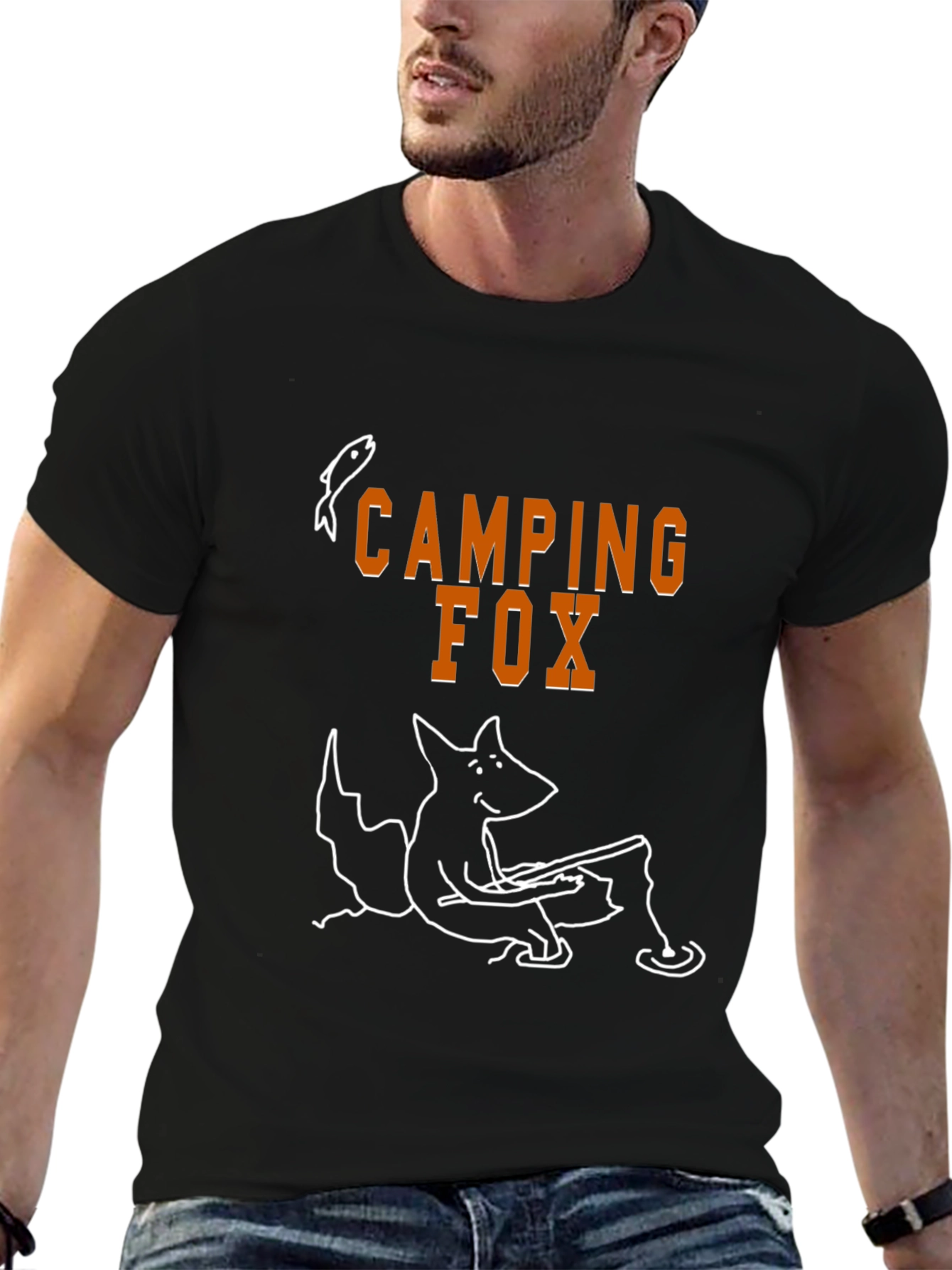 Camping Fox Graphic T-Shirt - Unisex Black Tee