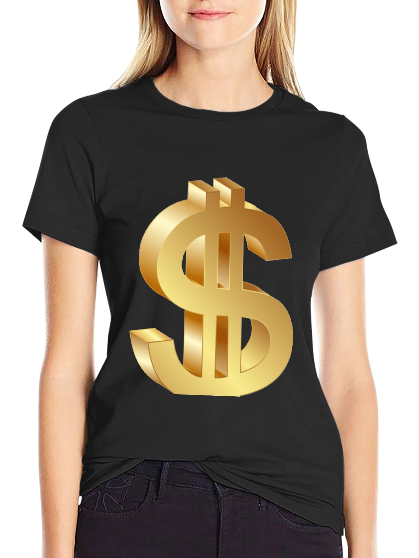 Golden Dollar Sign Black T-Shirt