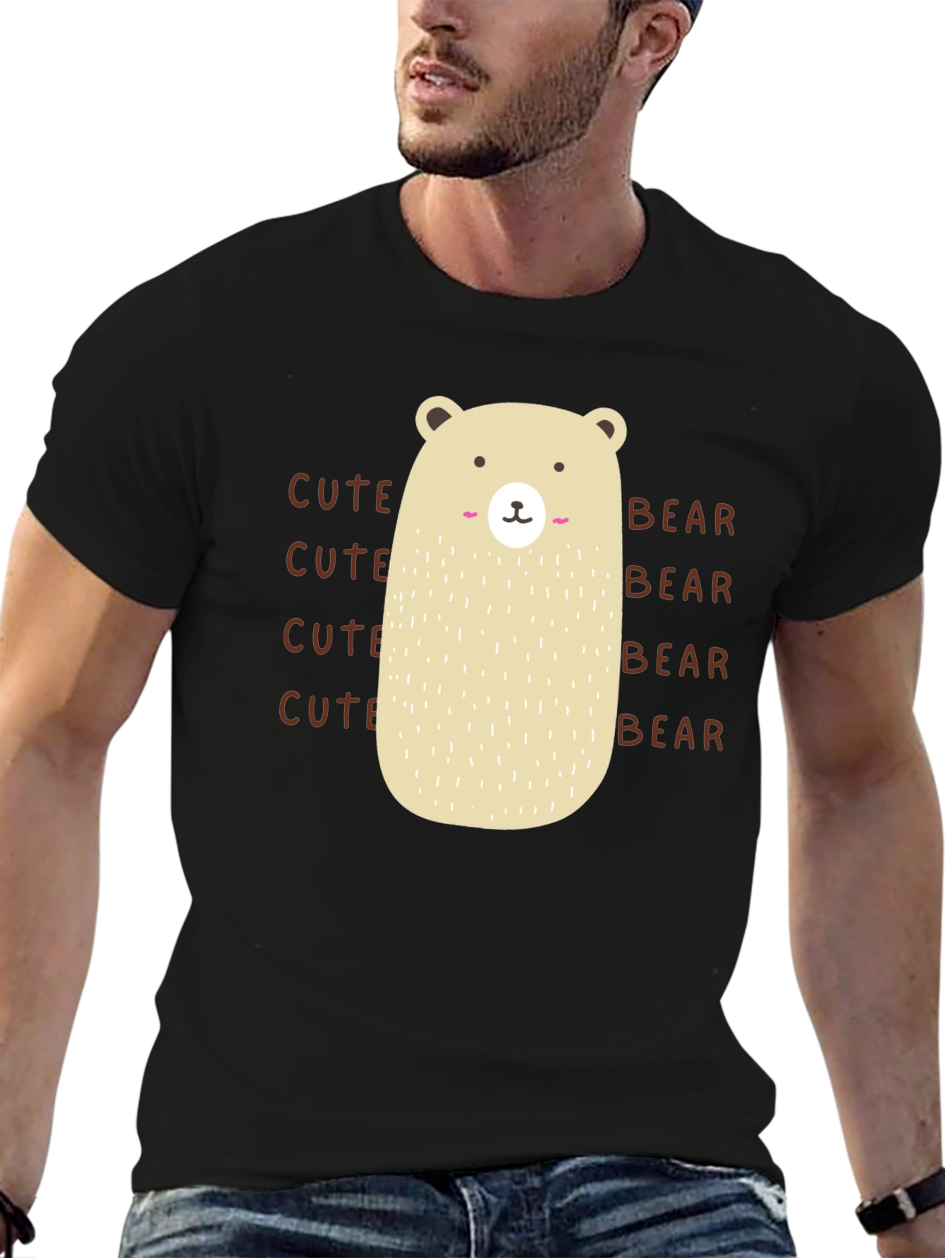 Cute Bear Graphic T-Shirt - Black Cotton Tee
