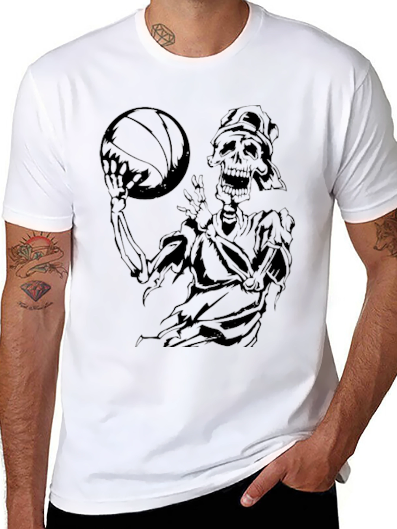 Skeleton Basketball Graphic T-Shirt - Black