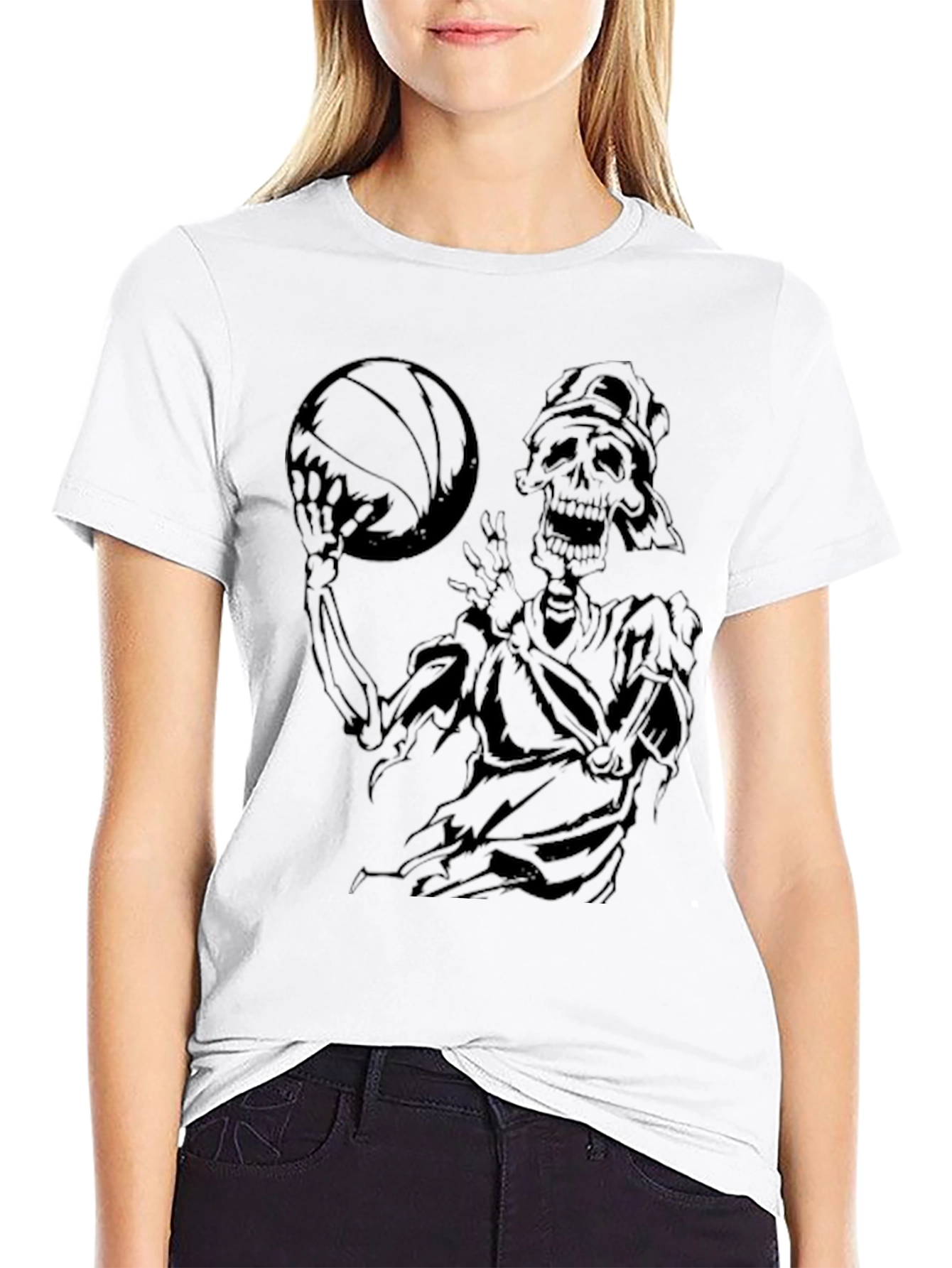 Skeleton Basketball Graphic T-Shirt - Black