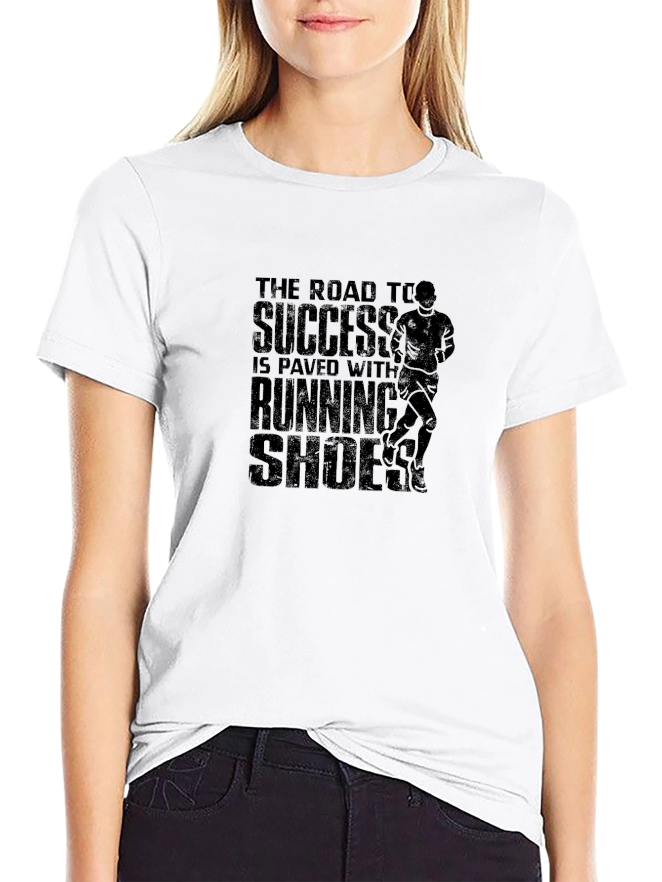 Road to Success Running Shoes Black Graphic Tee