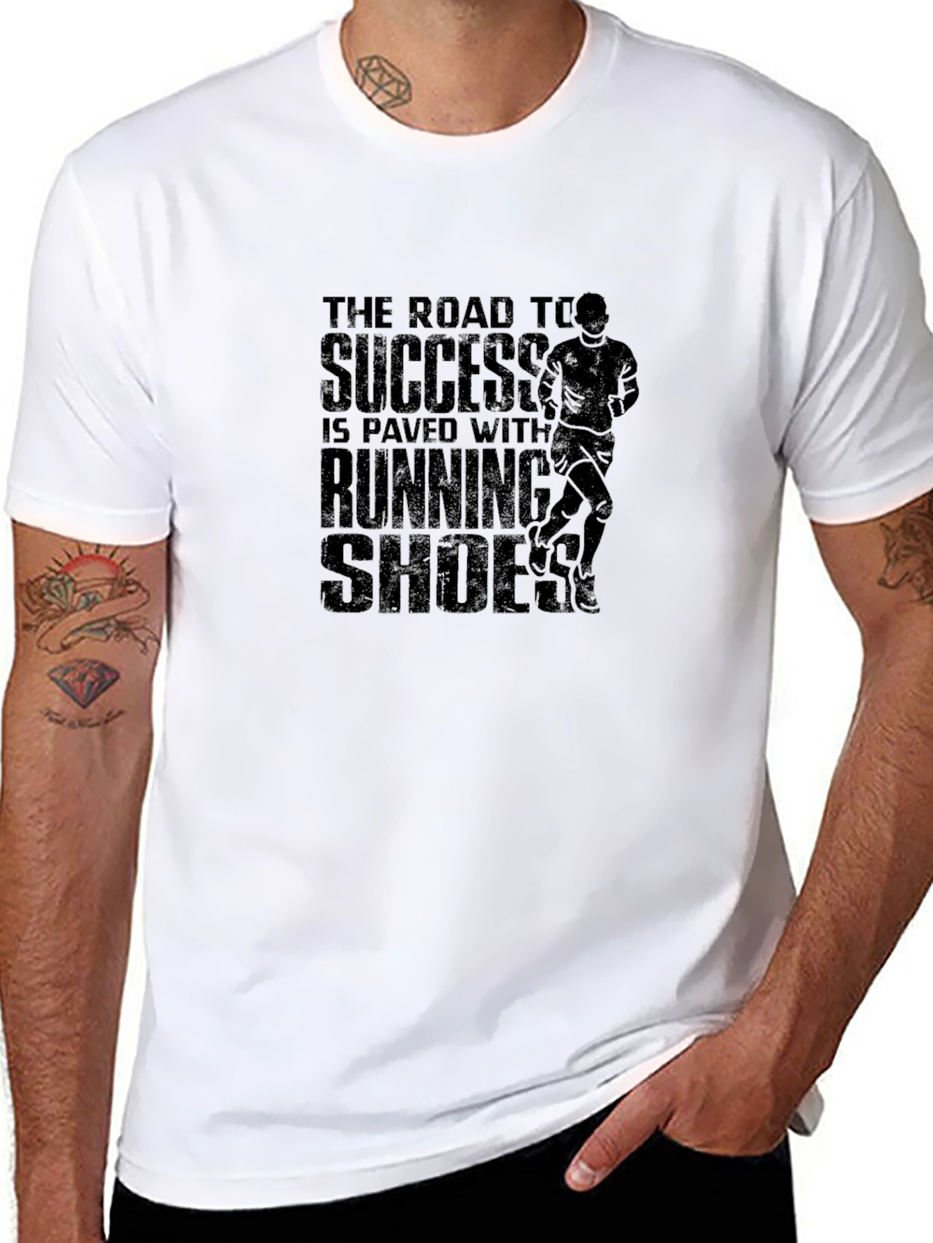 Road to Success Running Shoes Black Graphic Tee