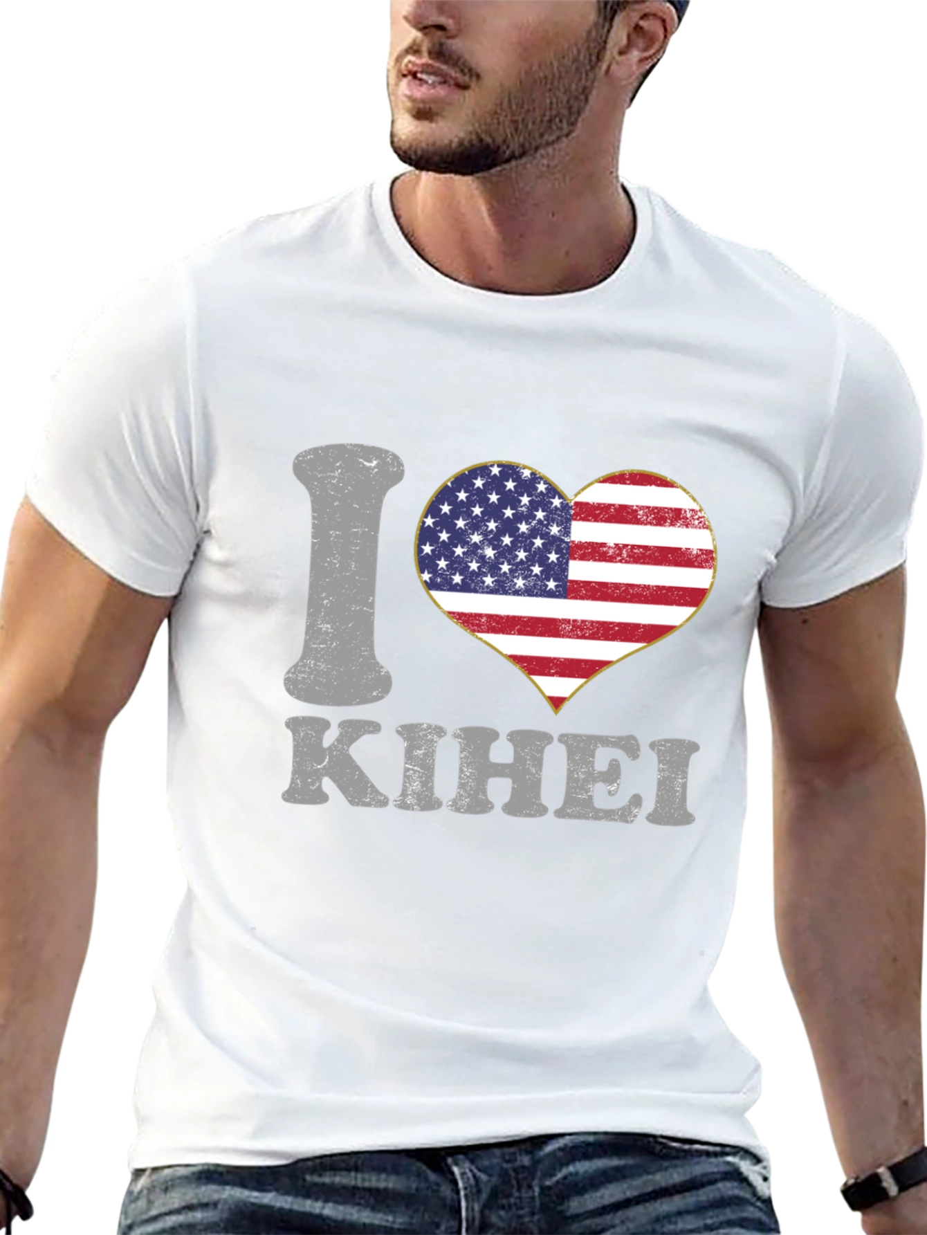 I Love Kihei USA Flag Heart T-Shirt