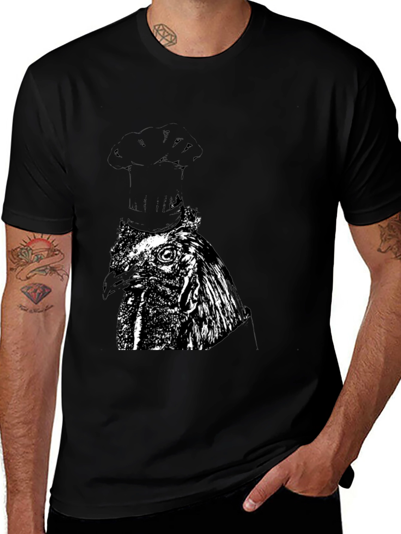 Chef Chicken Graphic Tee - Black Cotton T-Shirt