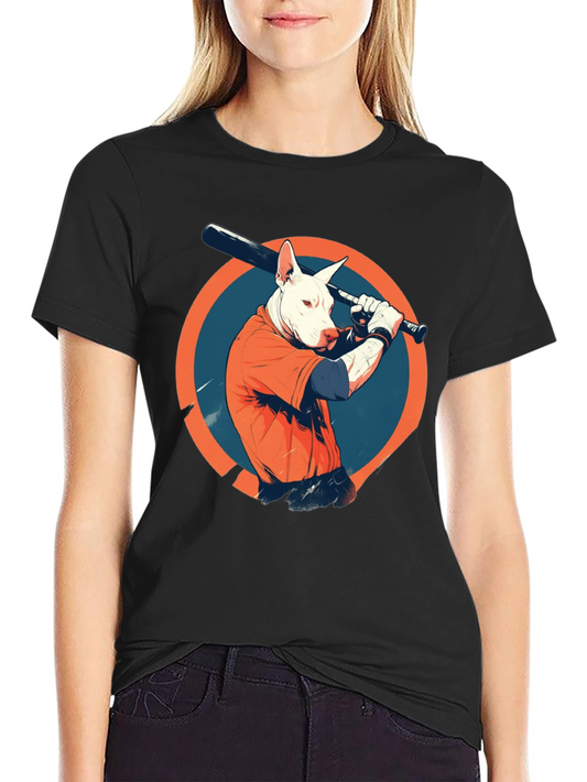 Dog Baseball Player Black Graphic Tee