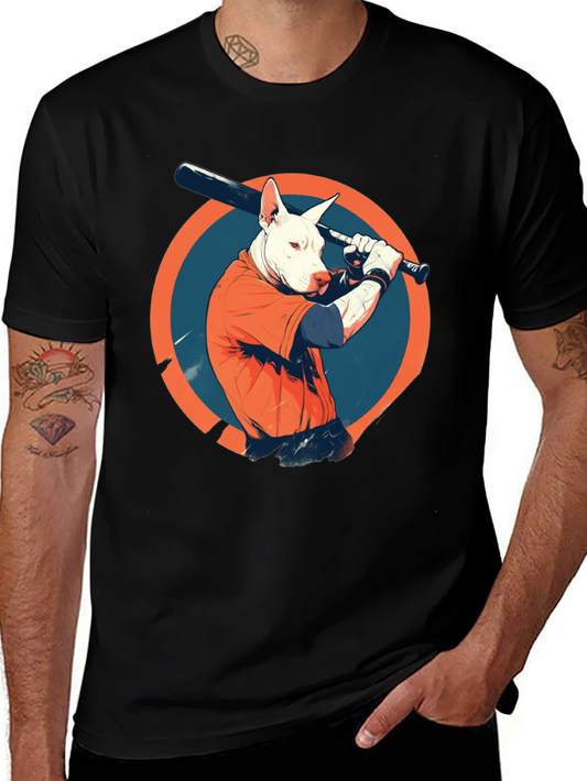 Dog Baseball Player Black Graphic Tee
