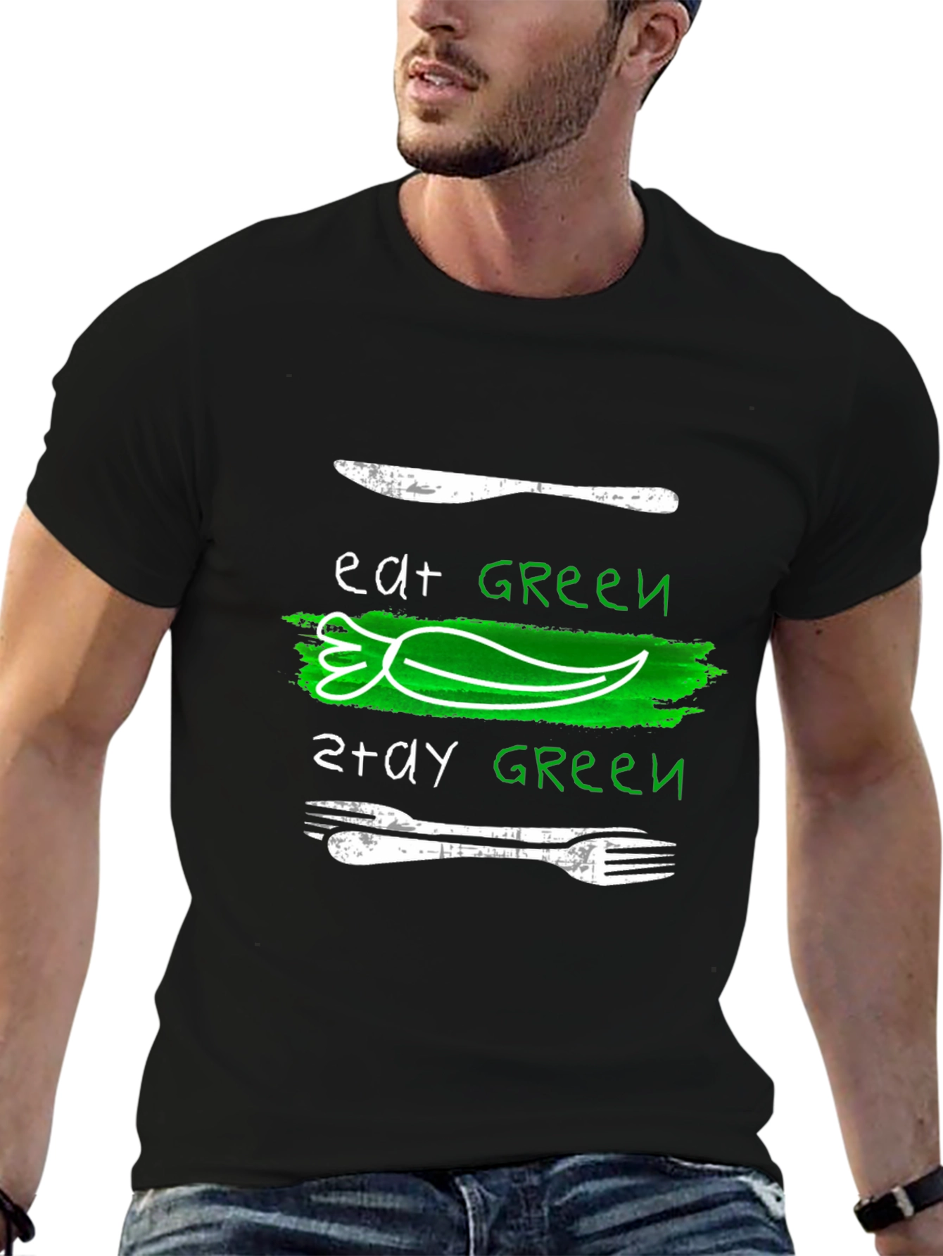 Eat Green Stay Green Graphic Tee - Black