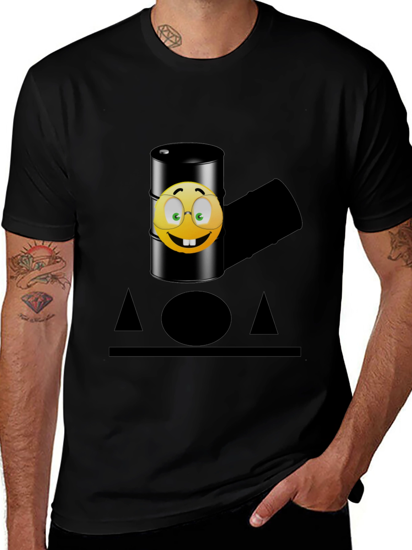 Humorous Emoji Oil Barrel T-Shirt - Black