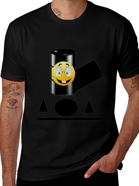 Humorous Emoji Oil Barrel T-Shirt - Black