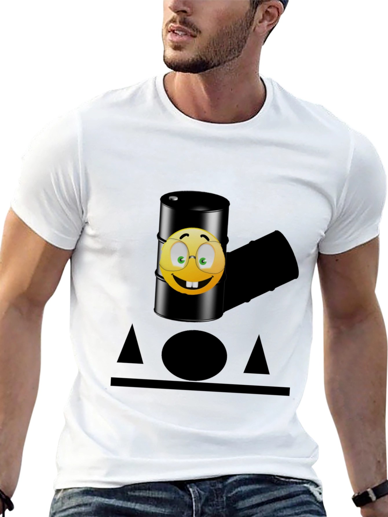 Humorous Emoji Oil Barrel T-Shirt - Black