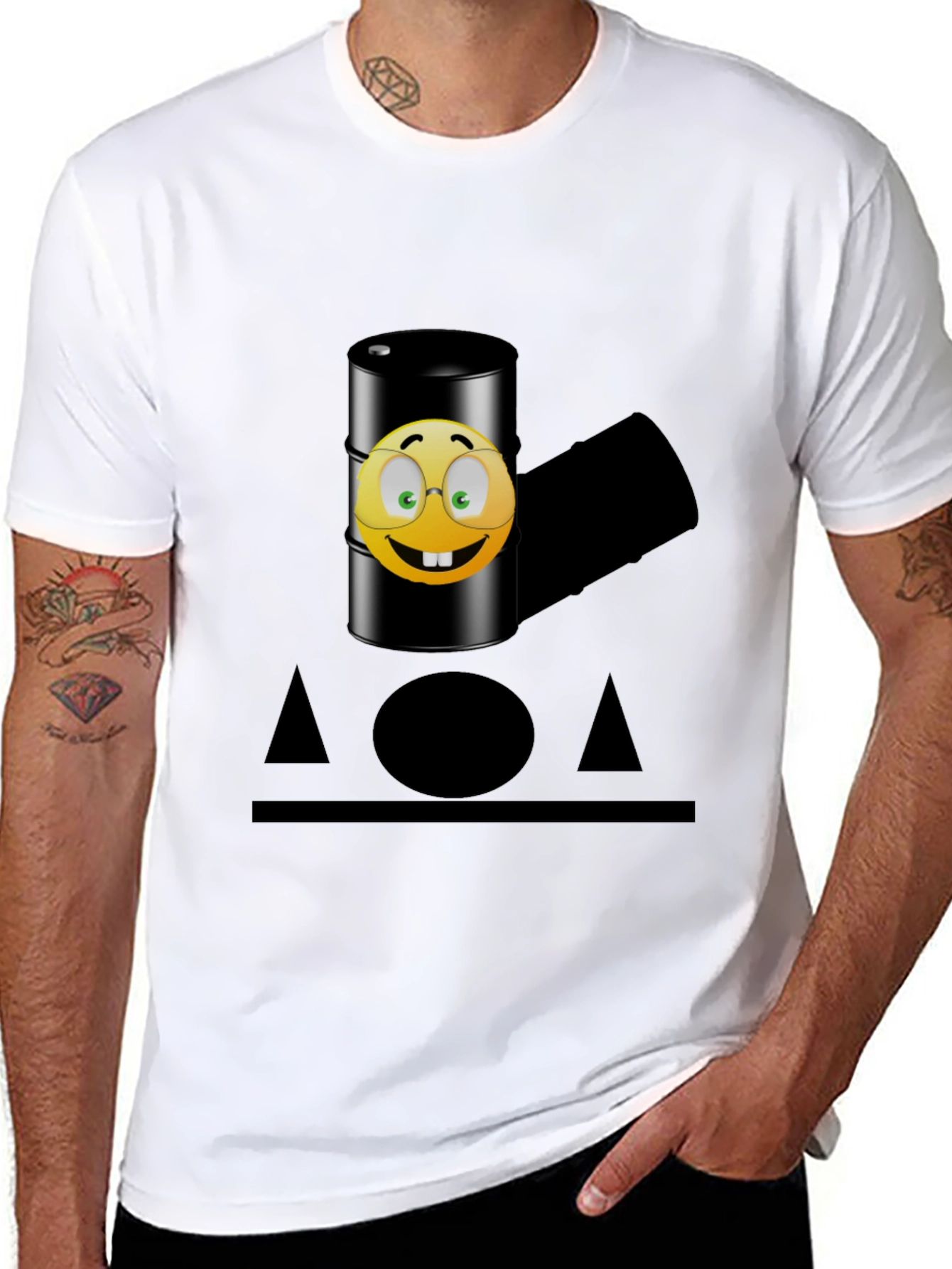 Humorous Emoji Oil Barrel T-Shirt - Black