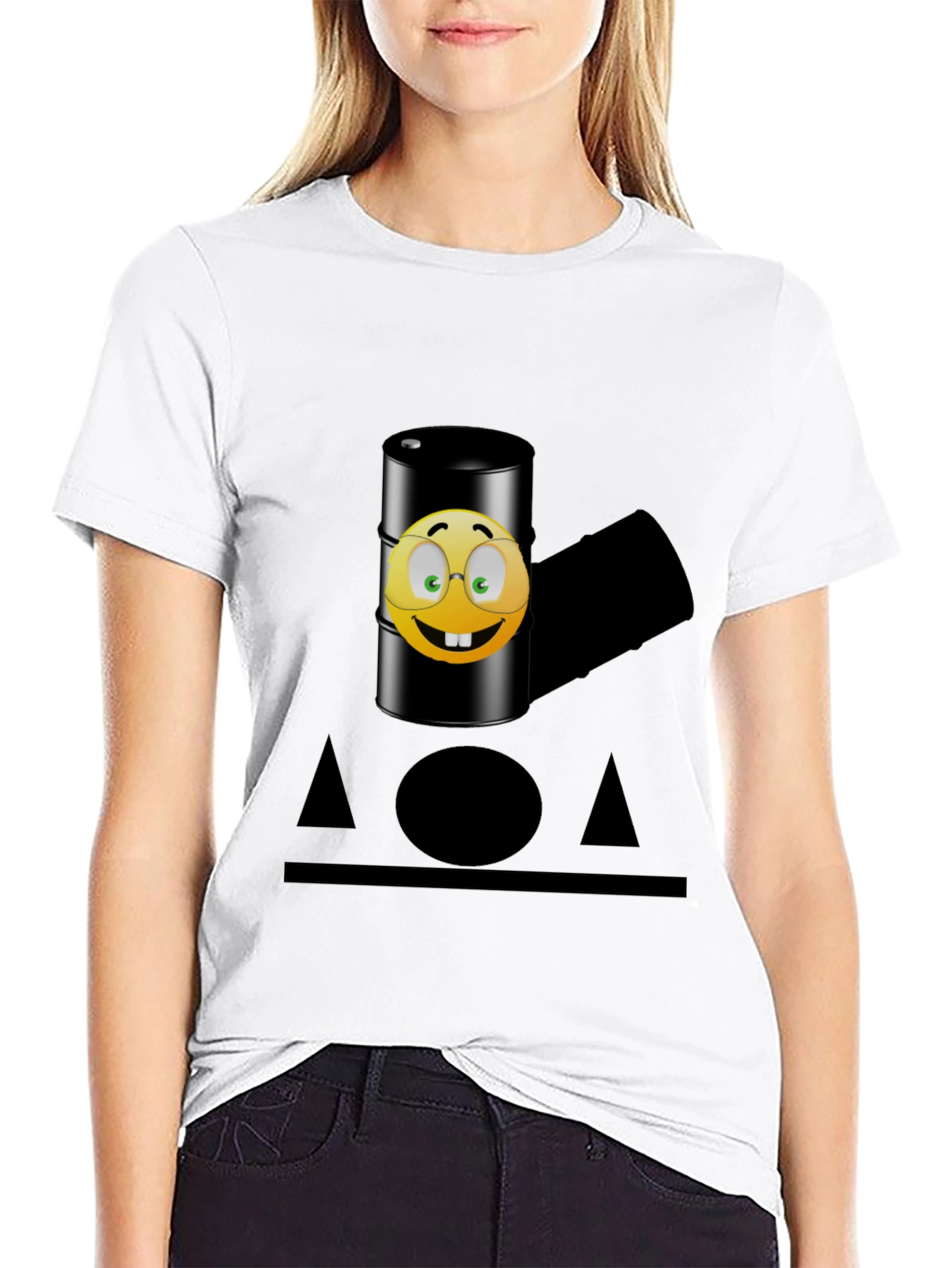 Humorous Emoji Oil Barrel T-Shirt - Black