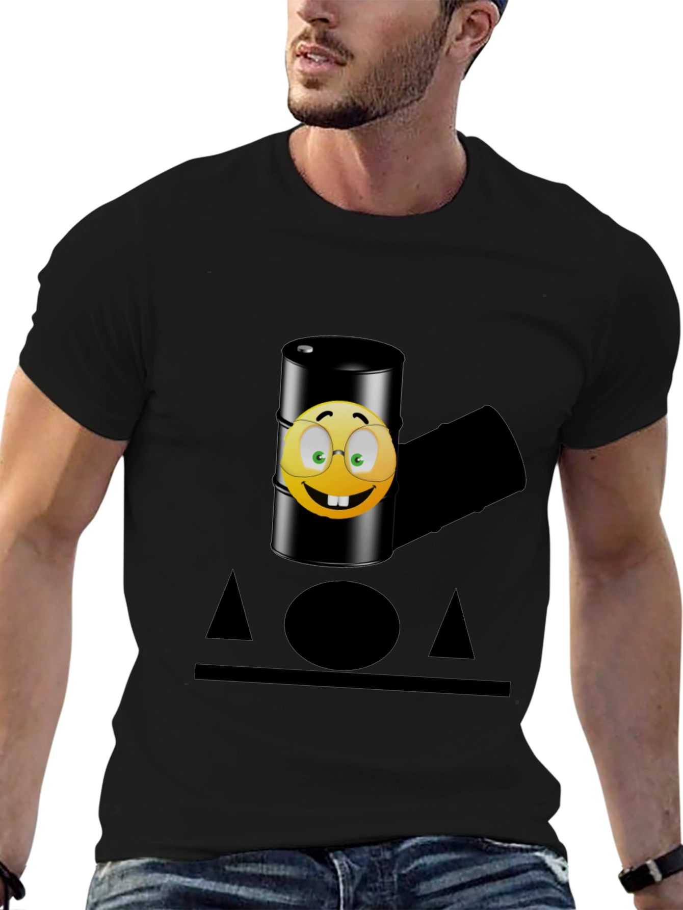 Humorous Emoji Oil Barrel T-Shirt - Black