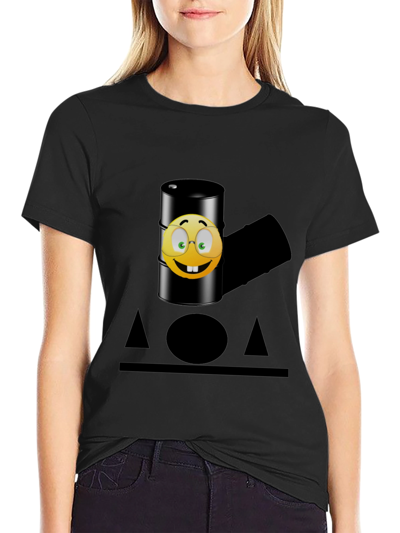 Humorous Emoji Oil Barrel T-Shirt - Black