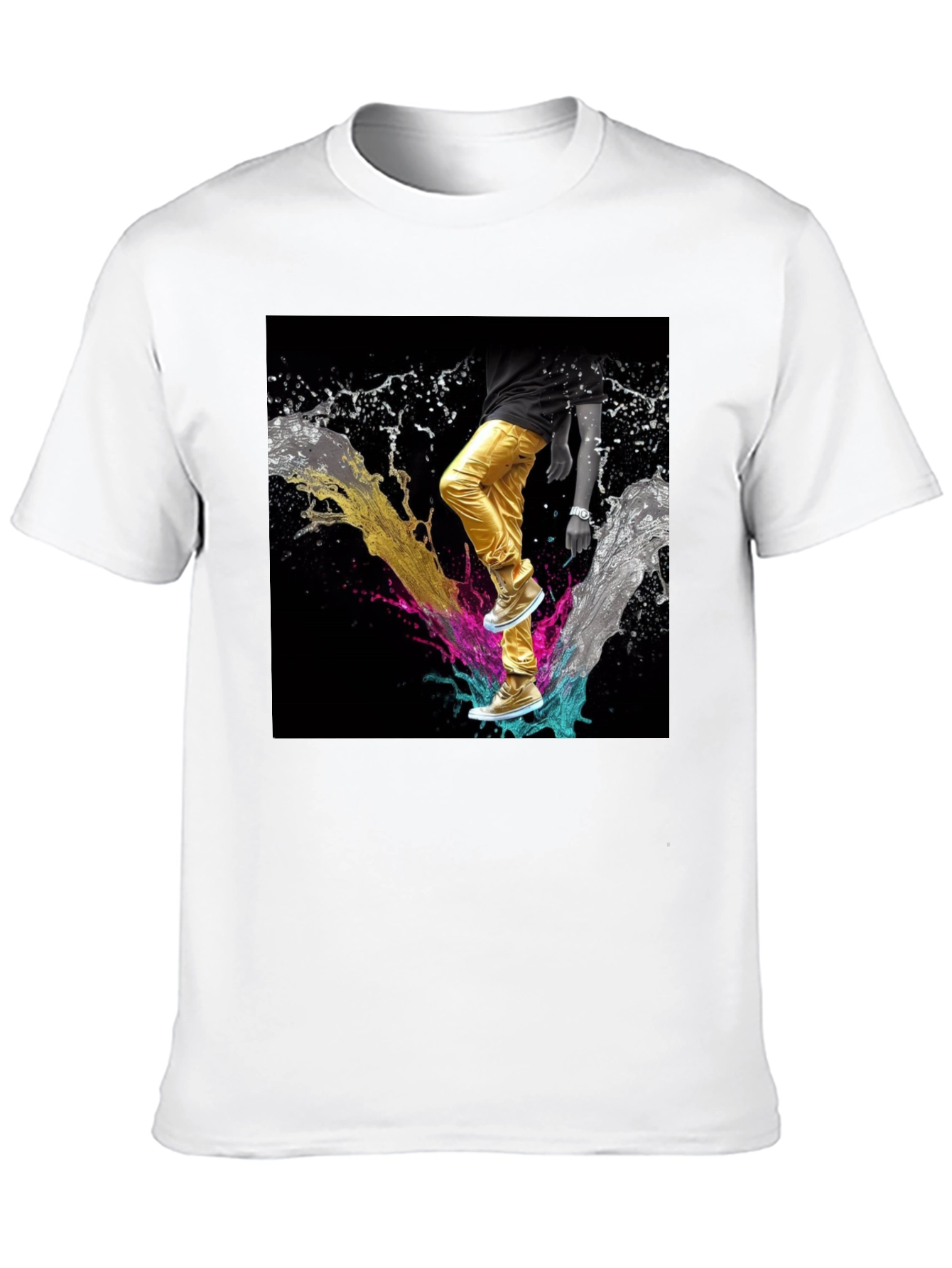 Stylish Black T-Shirt with Vibrant Splash Art