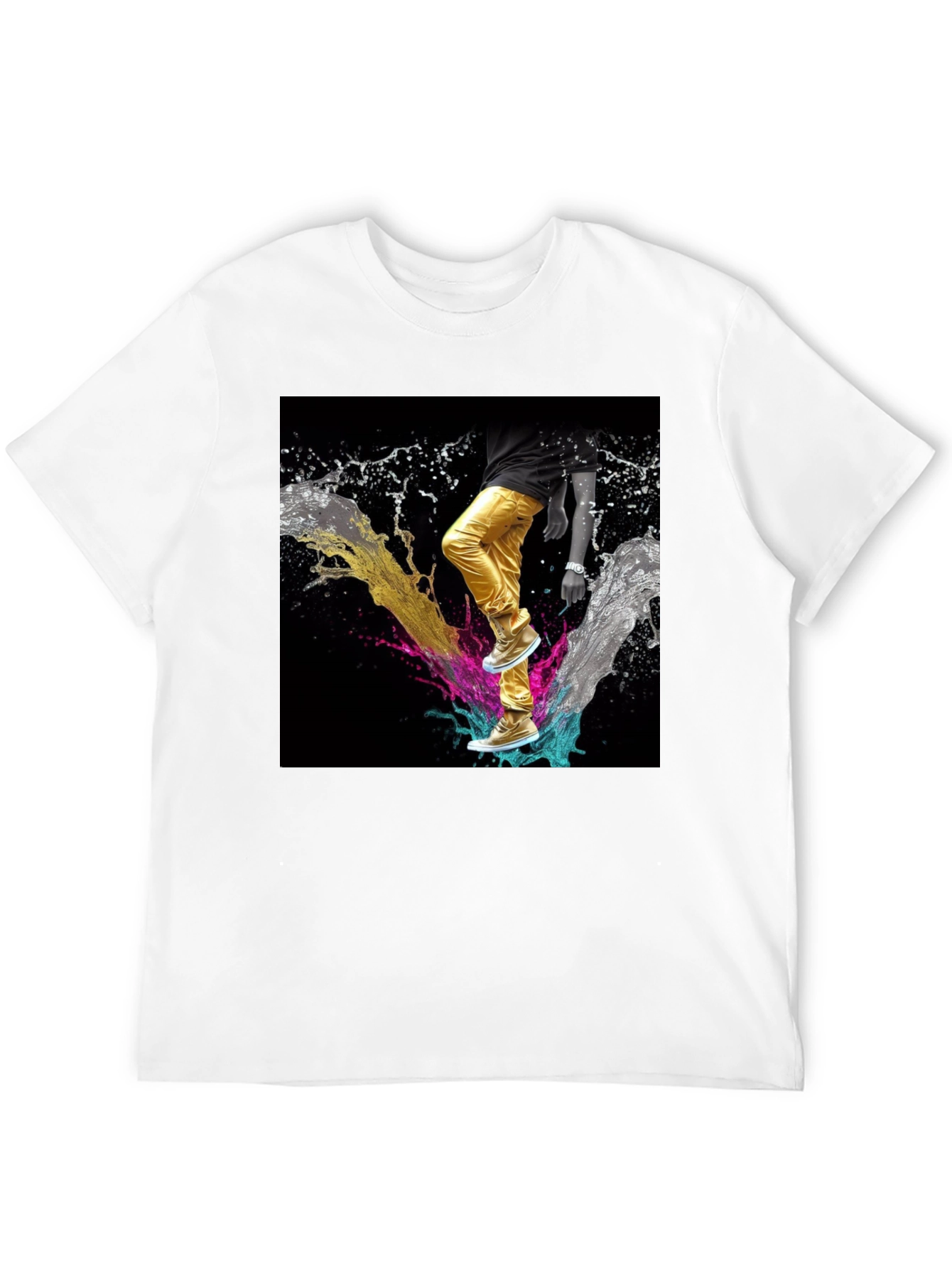 Stylish Black T-Shirt with Vibrant Splash Art
