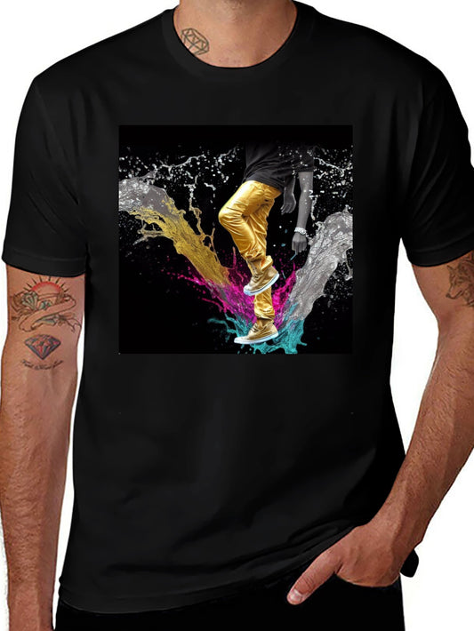 Stylish Black T-Shirt with Vibrant Splash Art