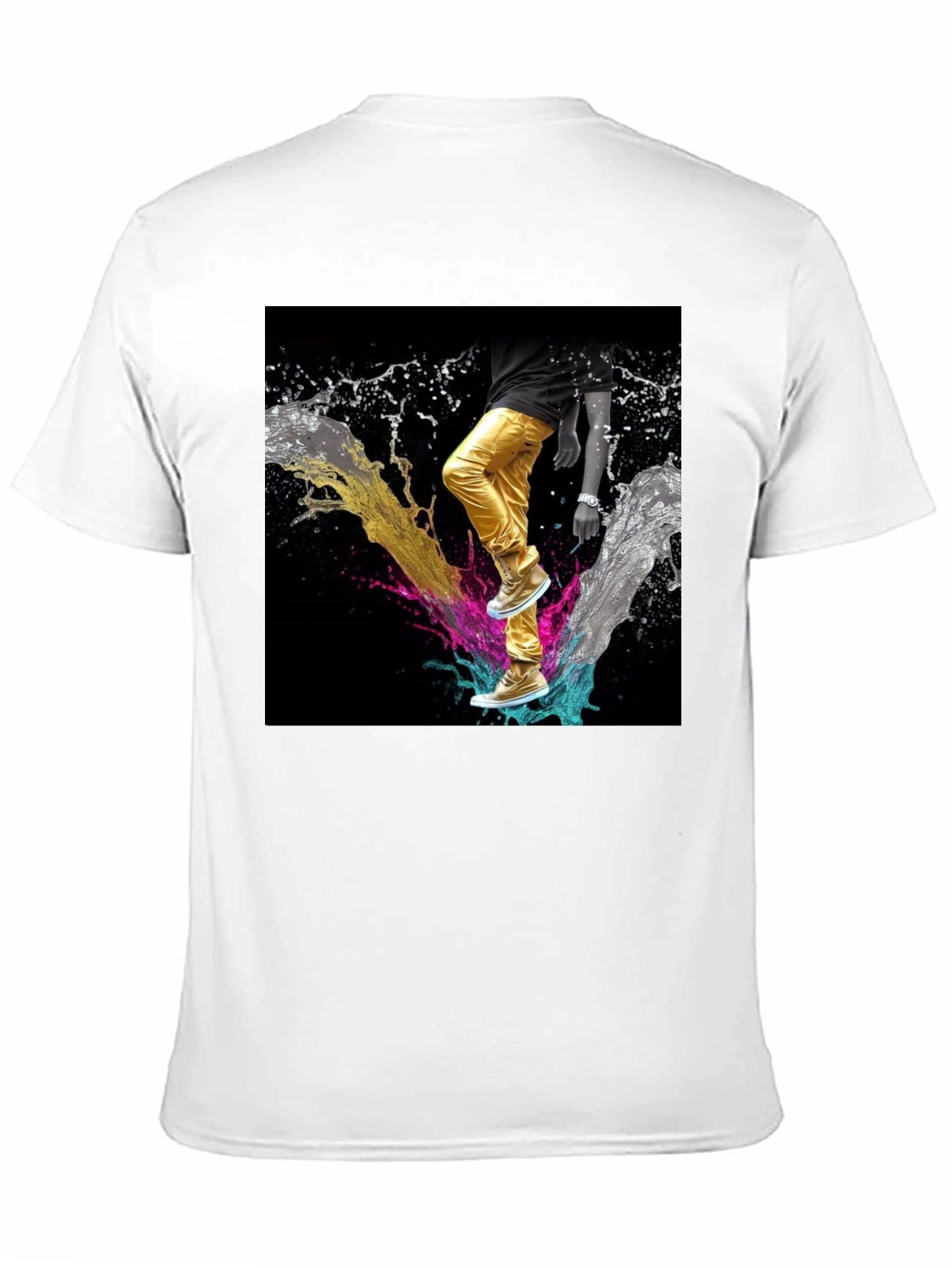 Stylish Black T-Shirt with Vibrant Splash Art