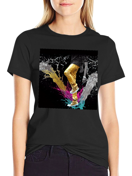Stylish Black T-Shirt with Vibrant Splash Art