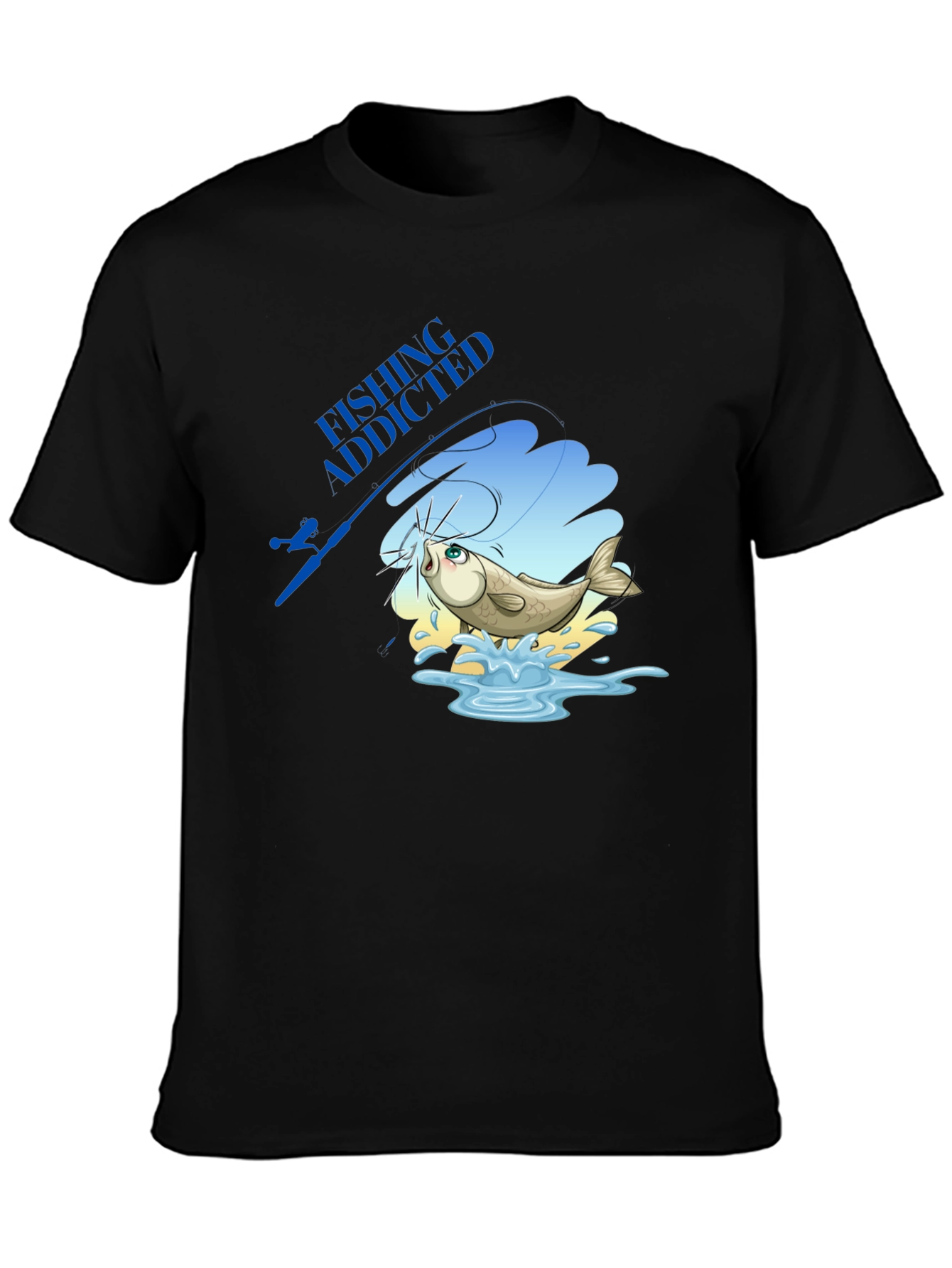 Fishing Addicted Black T-Shirt - Angler Gift