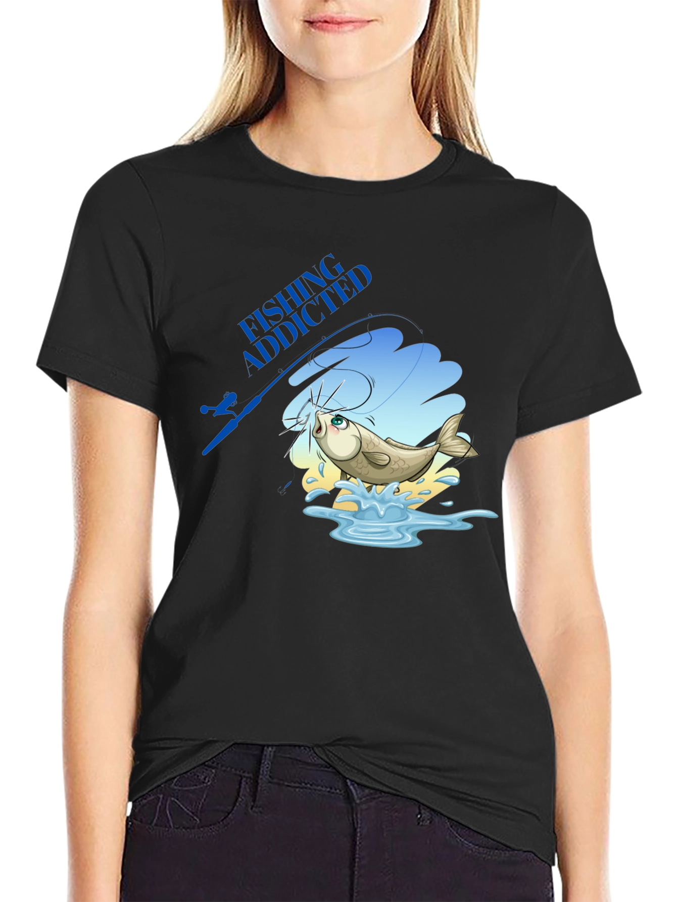Fishing Addicted Black T-Shirt - Angler Gift