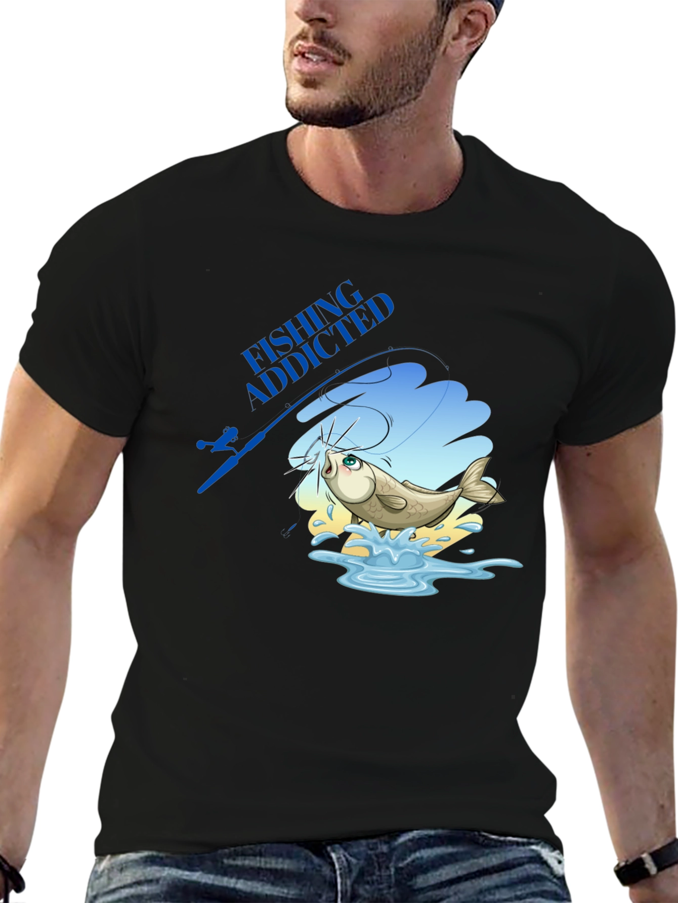 Fishing Addicted Black T-Shirt - Angler Gift