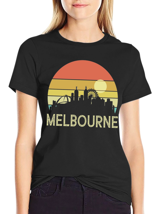 Melbourne Skyline T-Shirt - Retro Sunset Tee