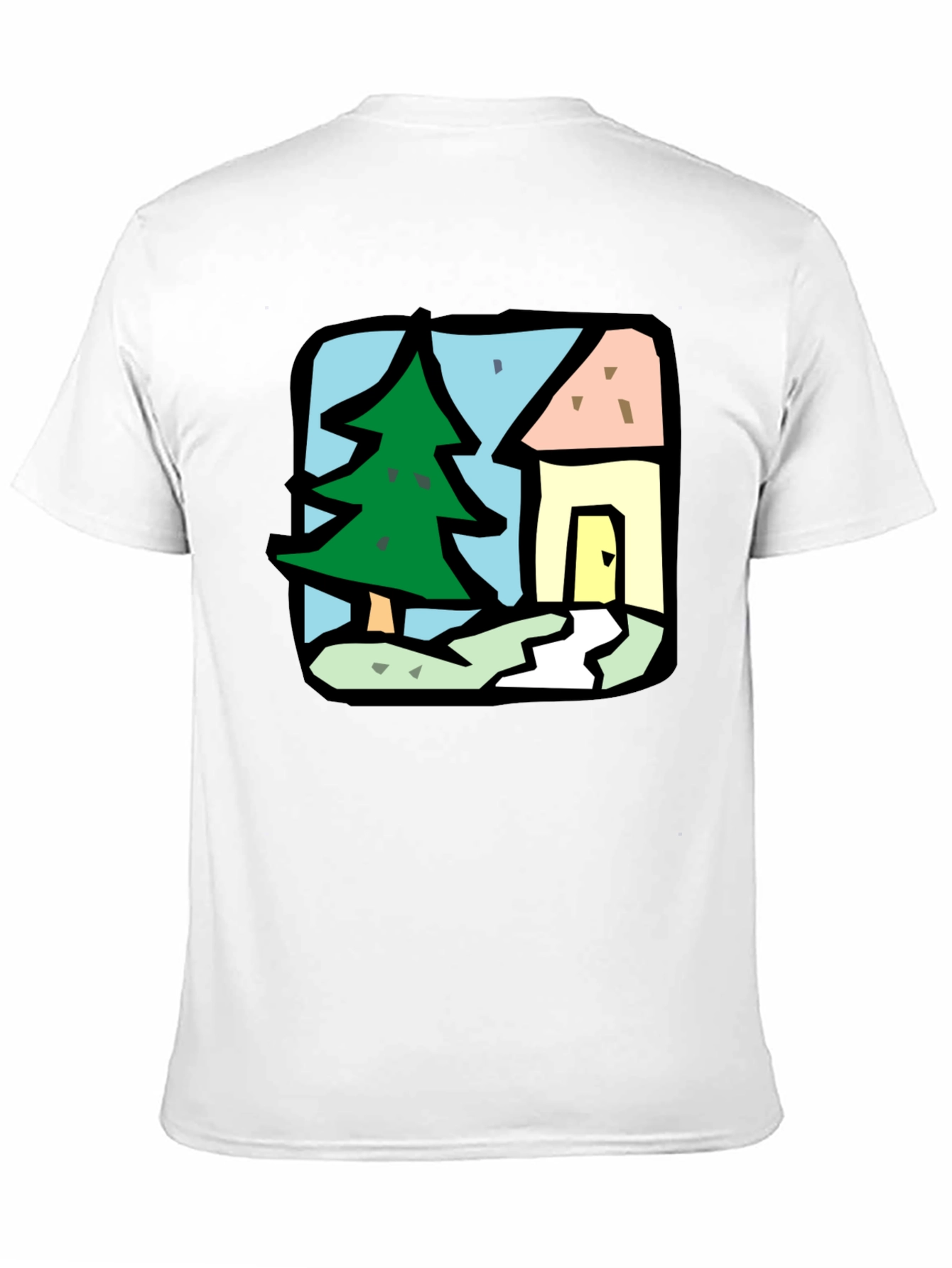 Cartoon House & Tree Black T-Shirt