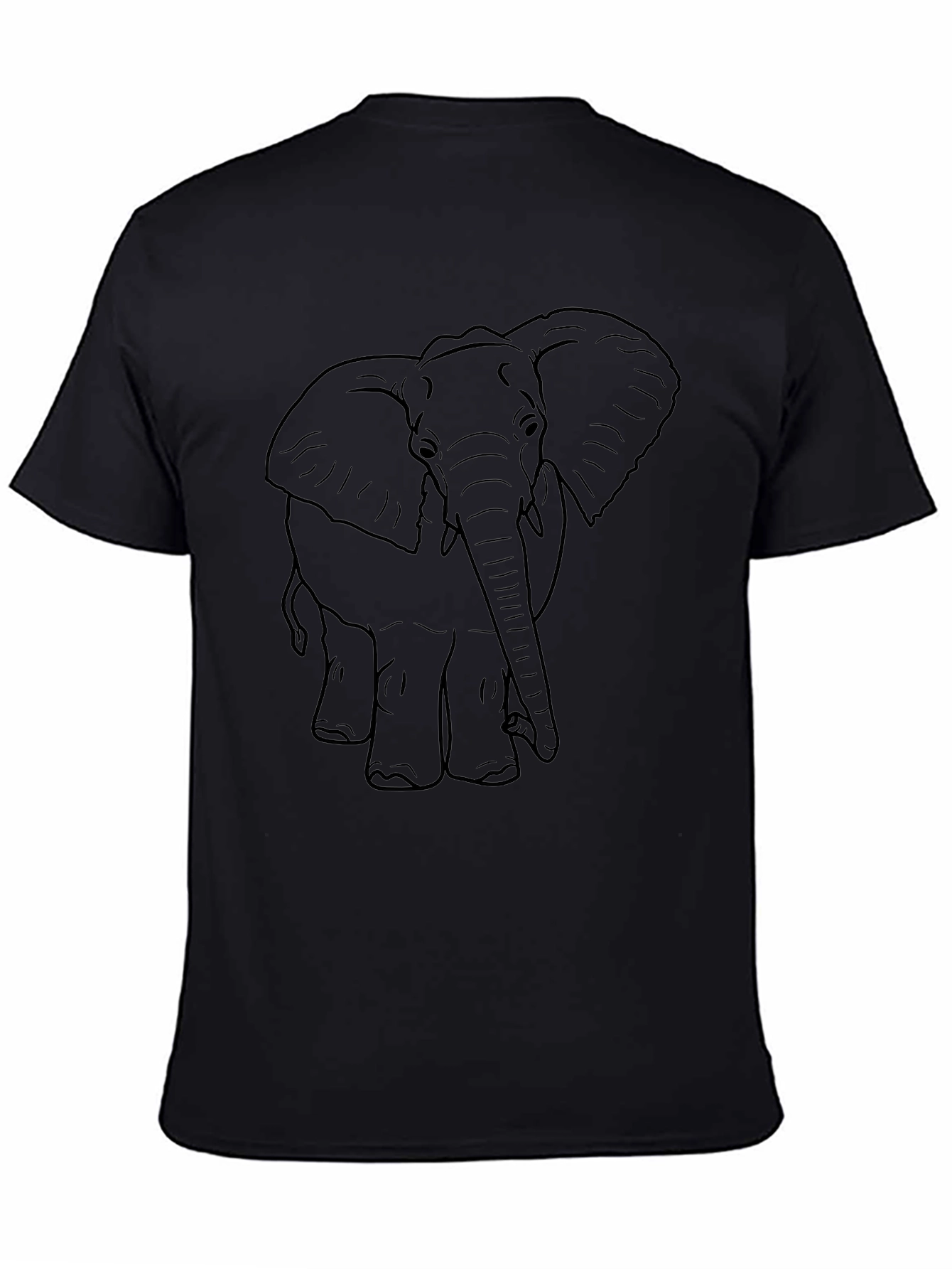 Elephant Outline Tee - Black Cotton Graphic T-Shirt