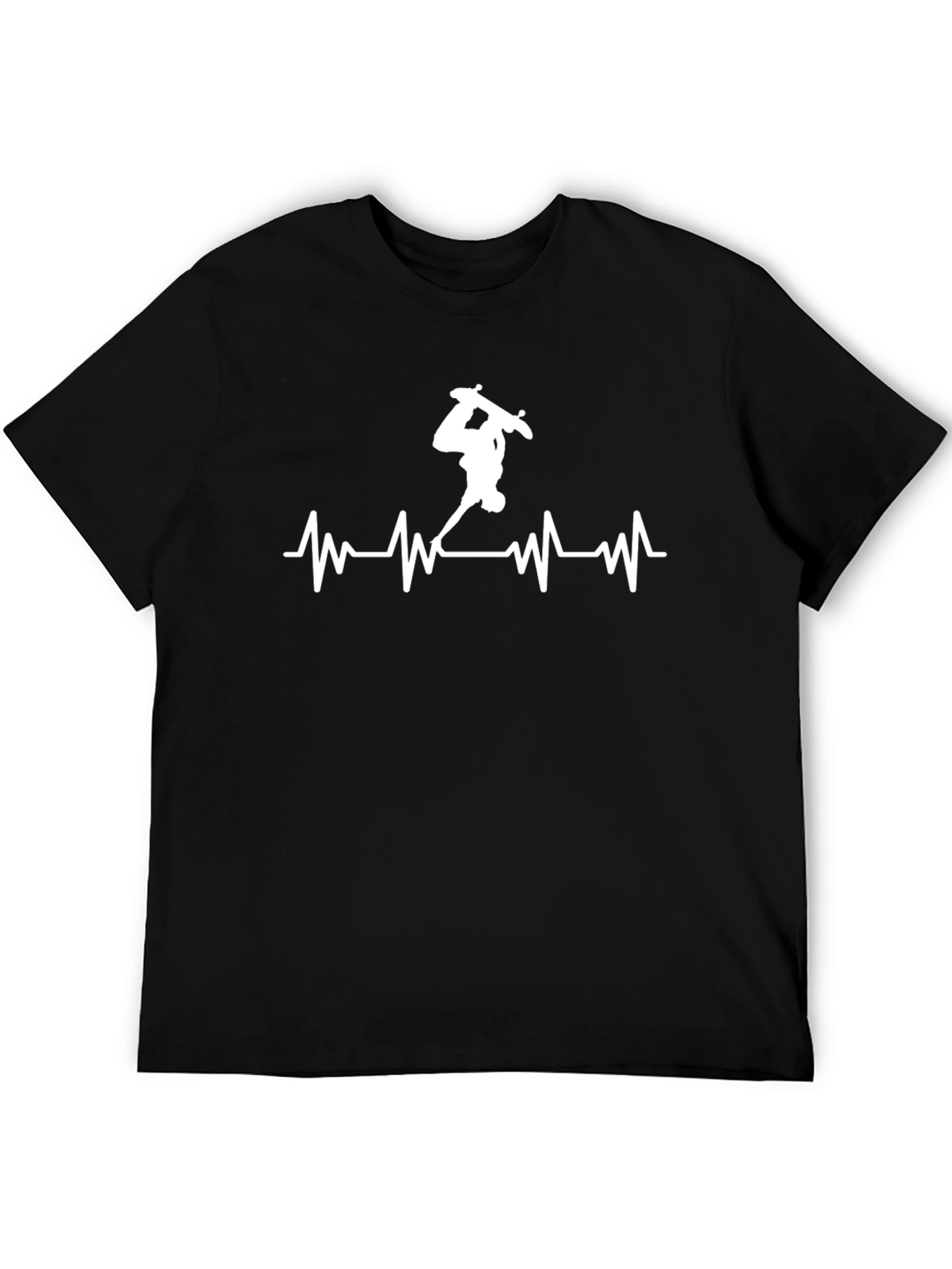 Skateboard Heartbeat Graphic Tee - Black Cotton T-Shirt