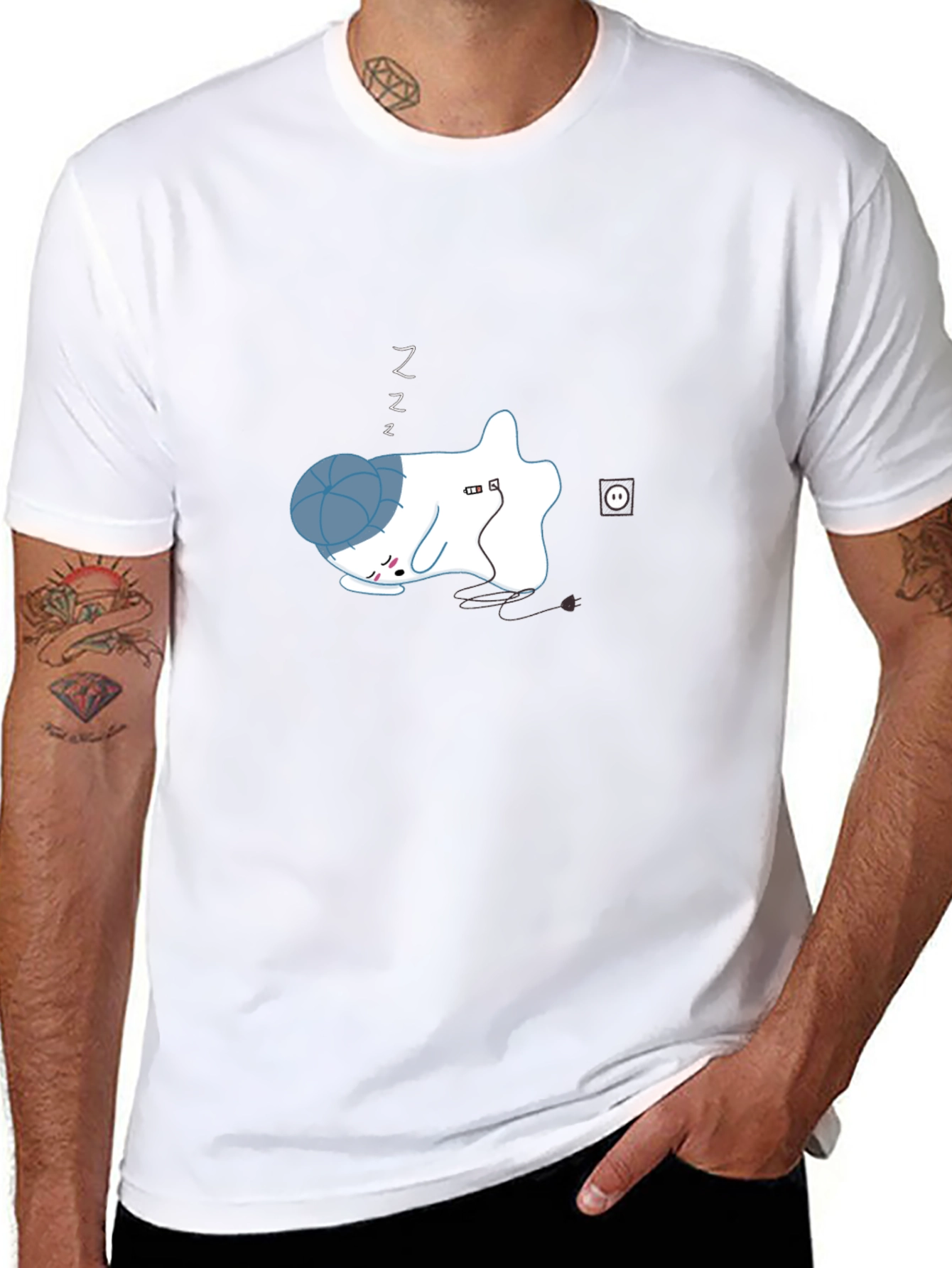 Sleepy Ghost Graphic Tee - Black Cotton Comfort