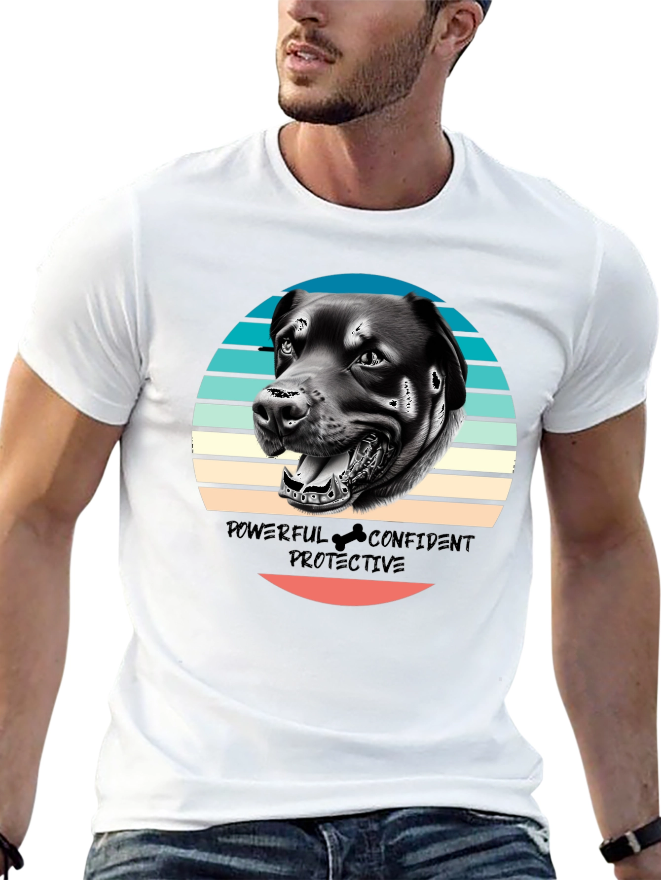 Dog Graphic Tee - Powerful Confident Protective Rottweiler T-Shirt