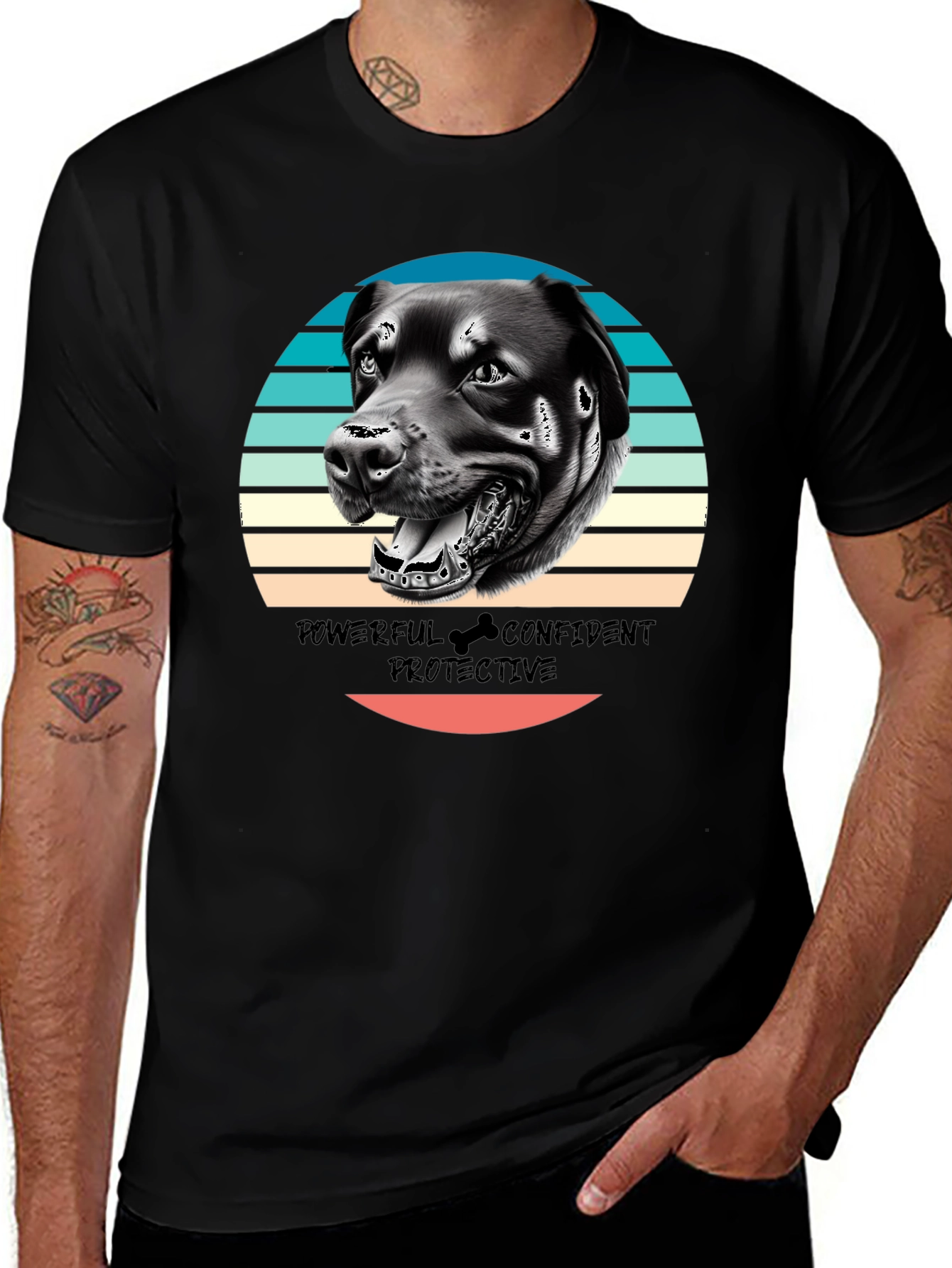 Dog Graphic Tee - Powerful Confident Protective Rottweiler T-Shirt