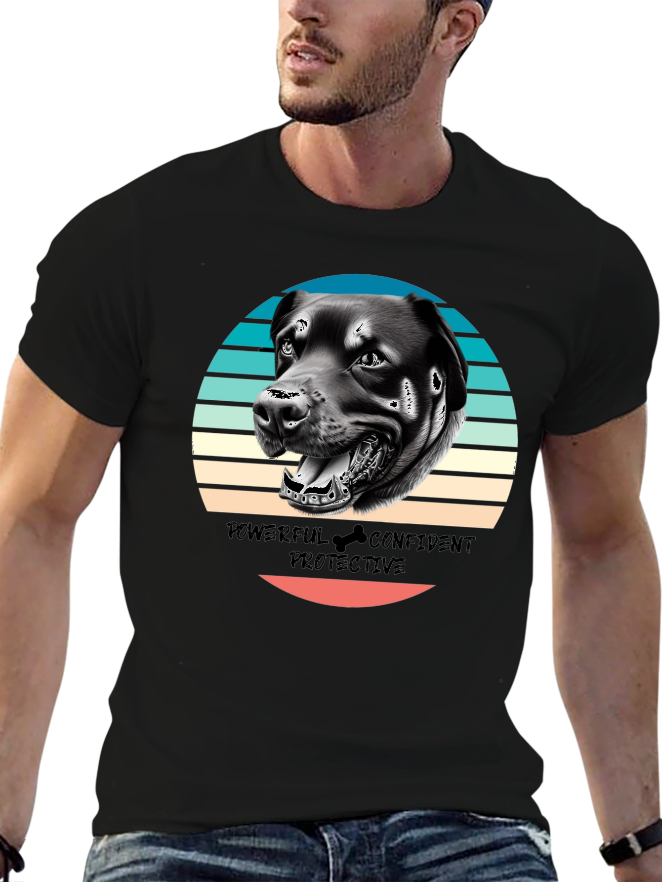 Dog Graphic Tee - Powerful Confident Protective Rottweiler T-Shirt