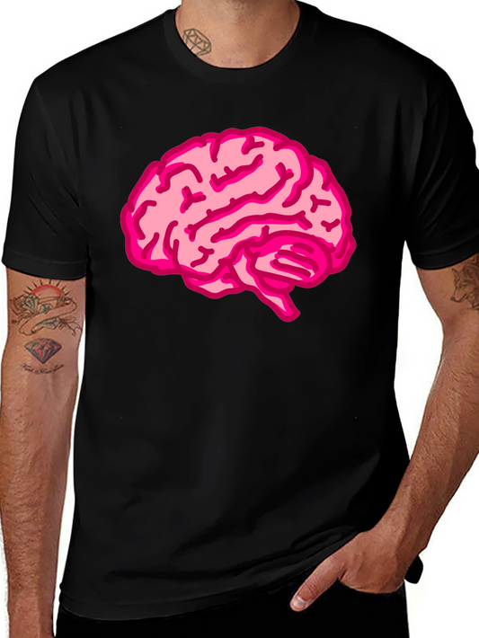 Brain Tee: Pink Brain Graphic Black T-Shirt