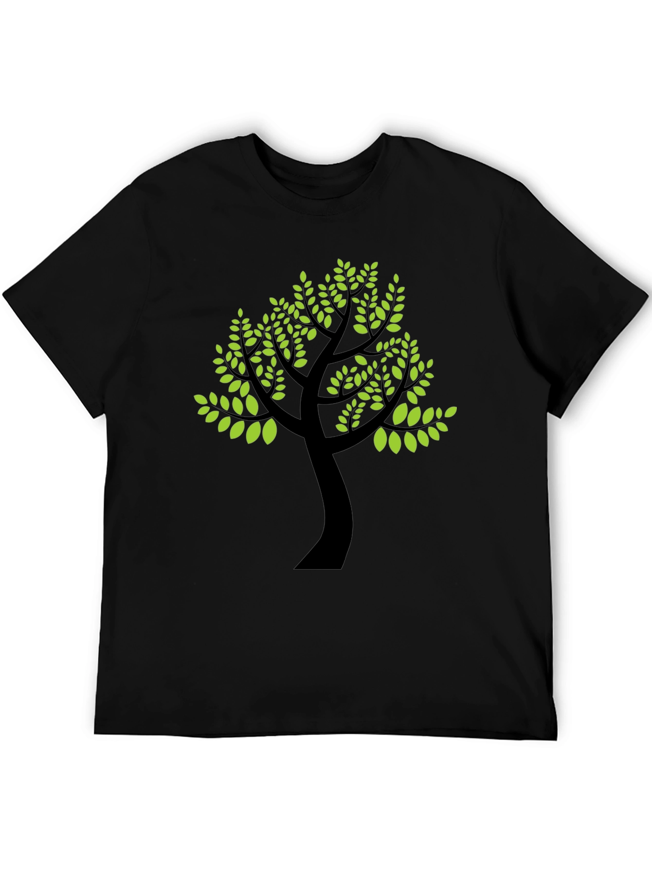 Black T-Shirt with Green Tree Print