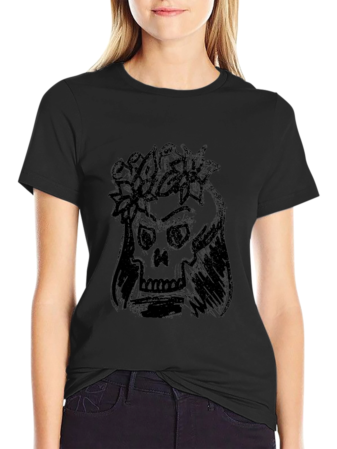 Skull with Flower Crown Graphic Tee