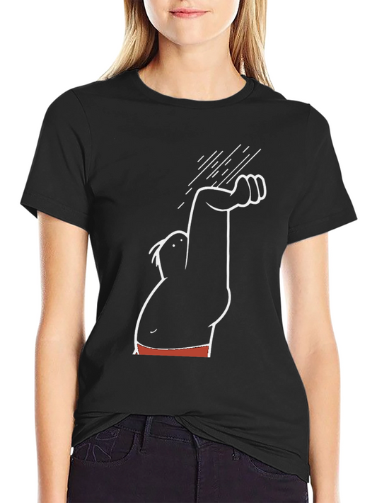 Humorous Cartoon Character Graphic Tee - Black