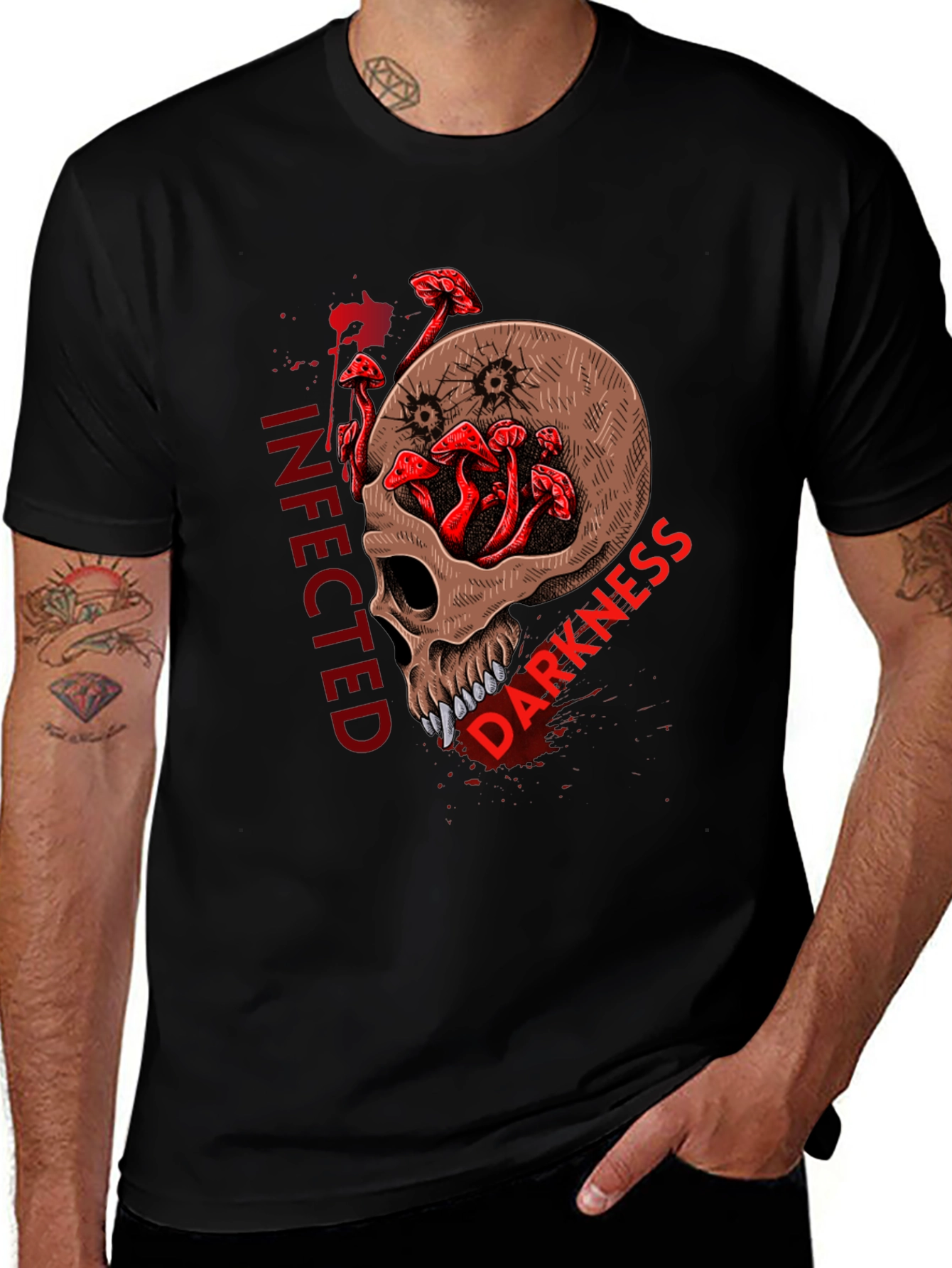 Infected Darkness Skull Graphic Tee - Unique Design