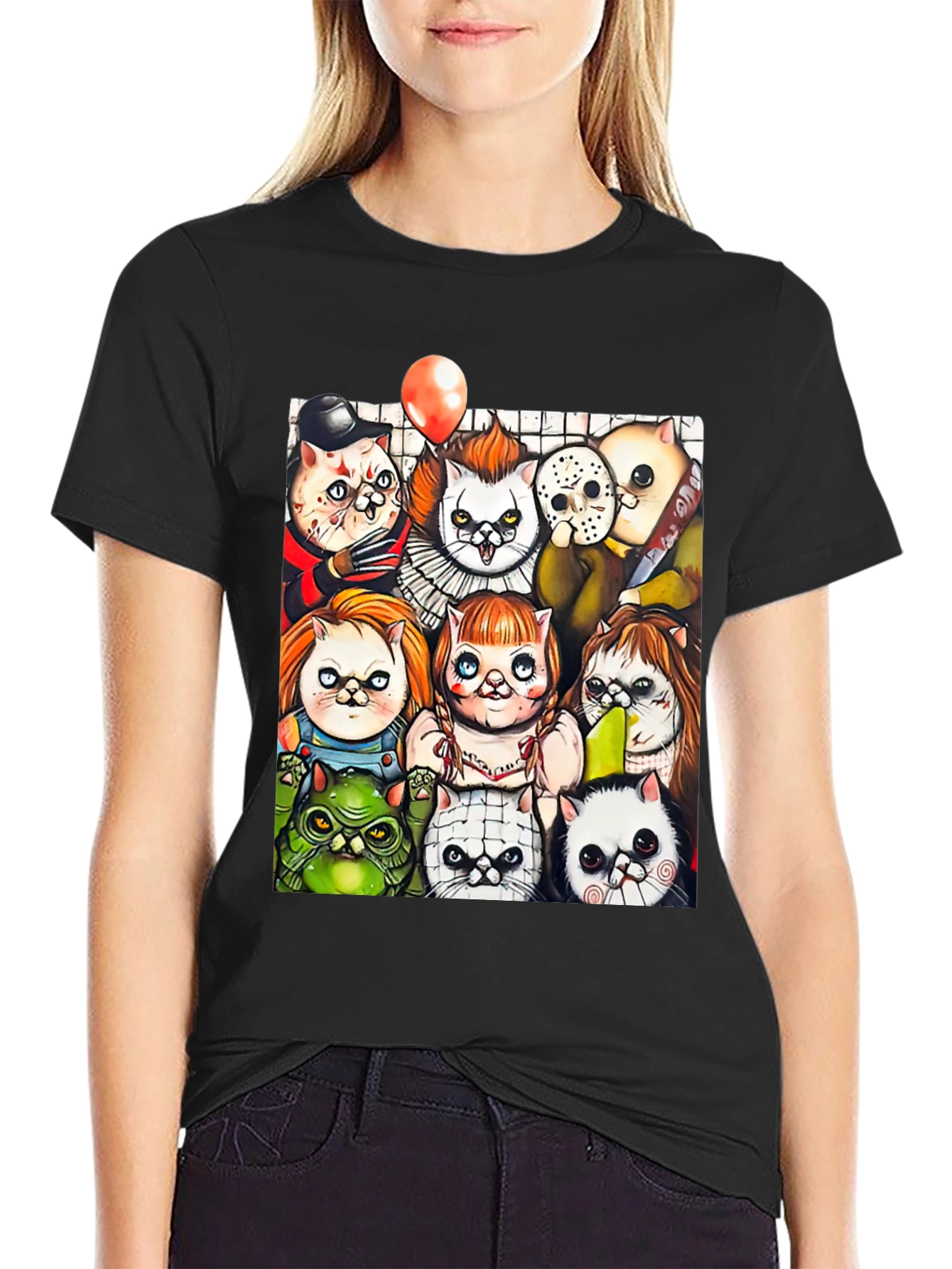 Horror Movie Cats Black T-Shirt