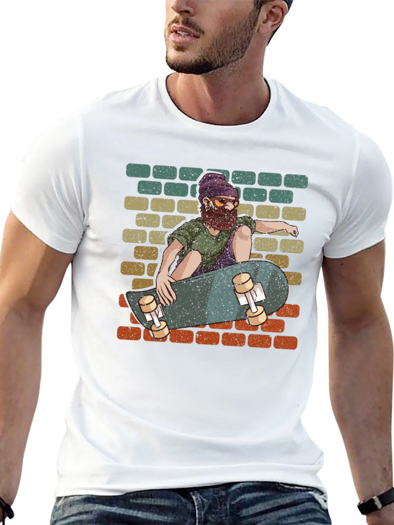 Skateboarding Dude Graphic Tee - Cool Retro Design