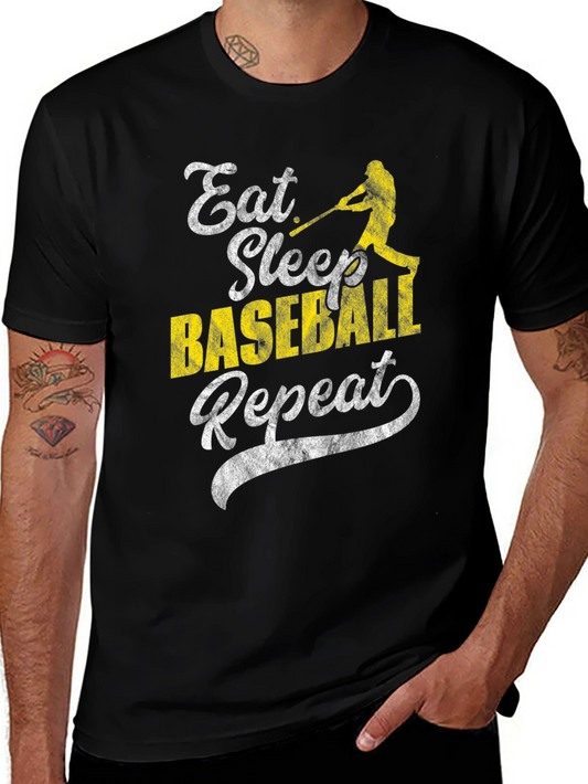 Eat Sleep Baseball Repeat Black Graphic T-Shirt
