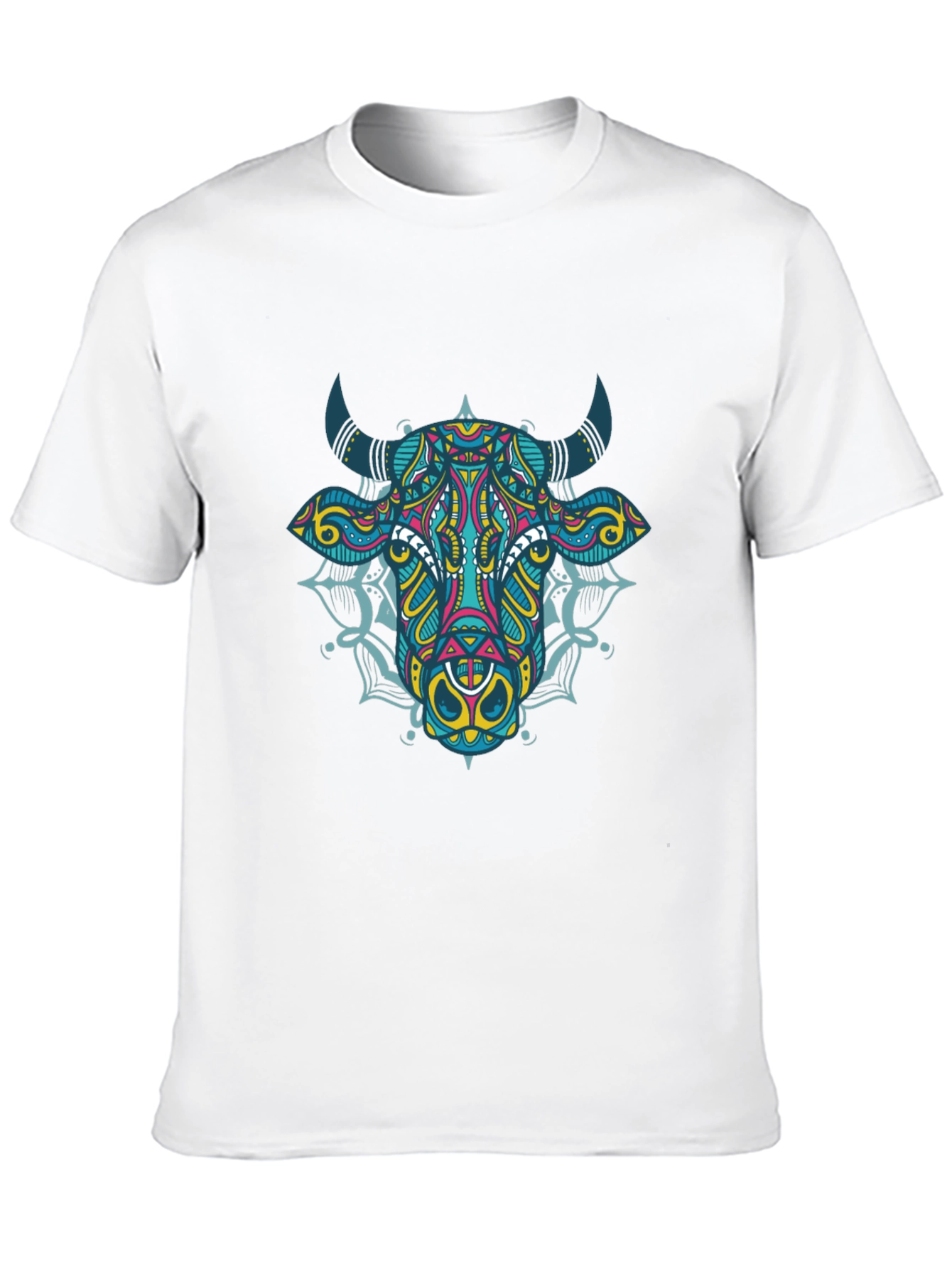 Geometric Bull Graphic Tee - Black Cotton T-Shirt