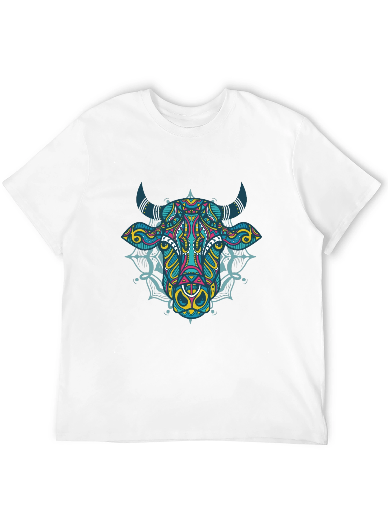 Geometric Bull Graphic Tee - Black Cotton T-Shirt