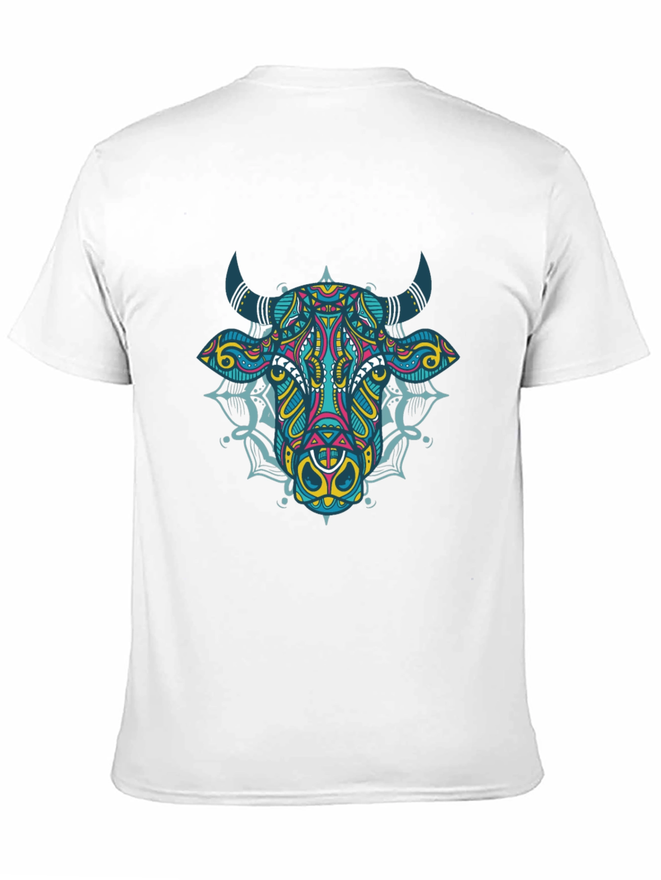 Geometric Bull Graphic Tee - Black Cotton T-Shirt