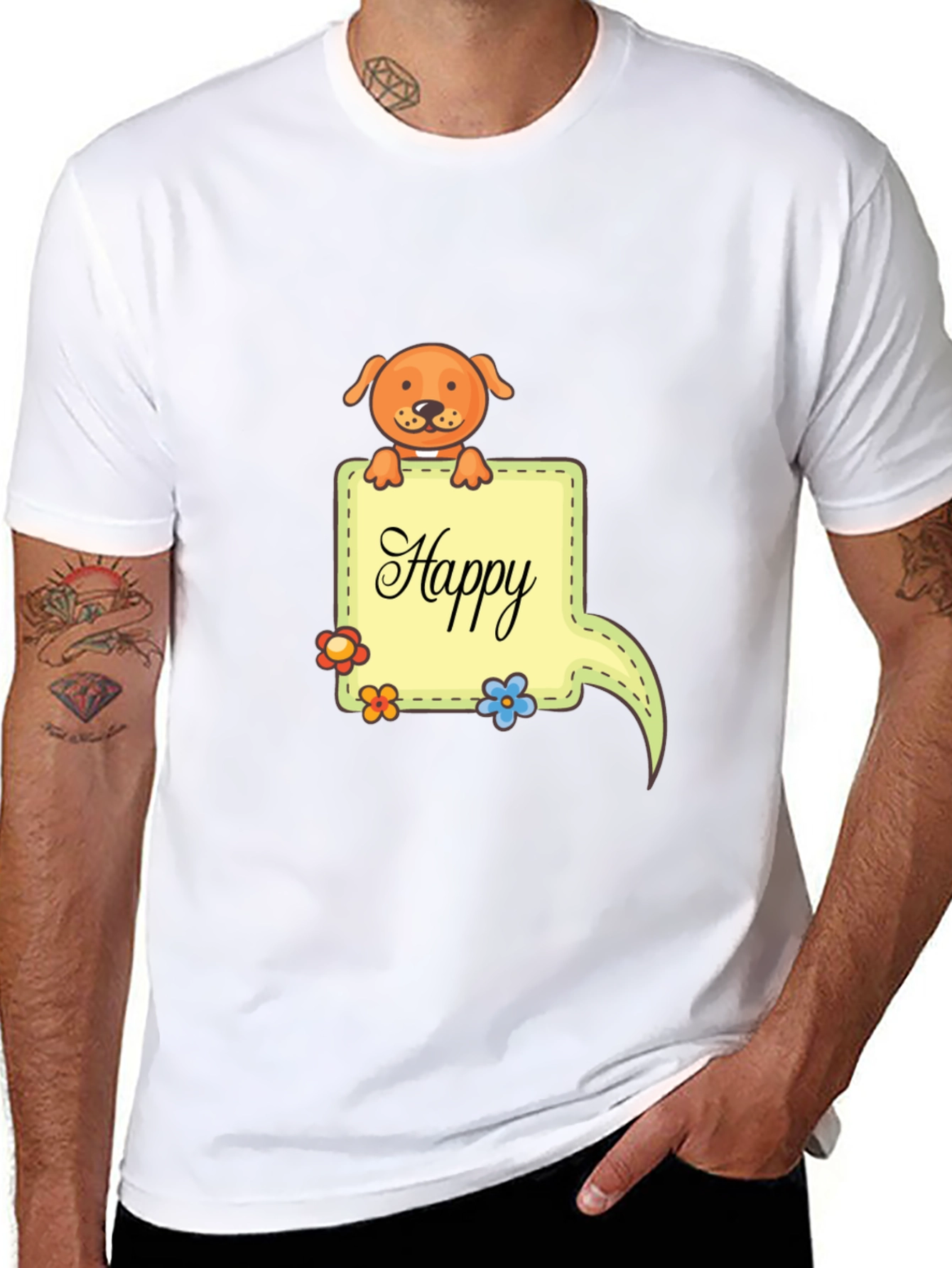 Happy Dog Graphic Print Black T-Shirt